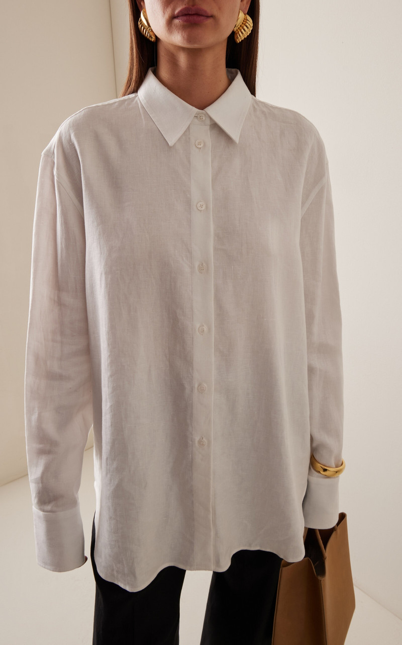 Another Tomorrow Oversized Linen Shirt white outlook