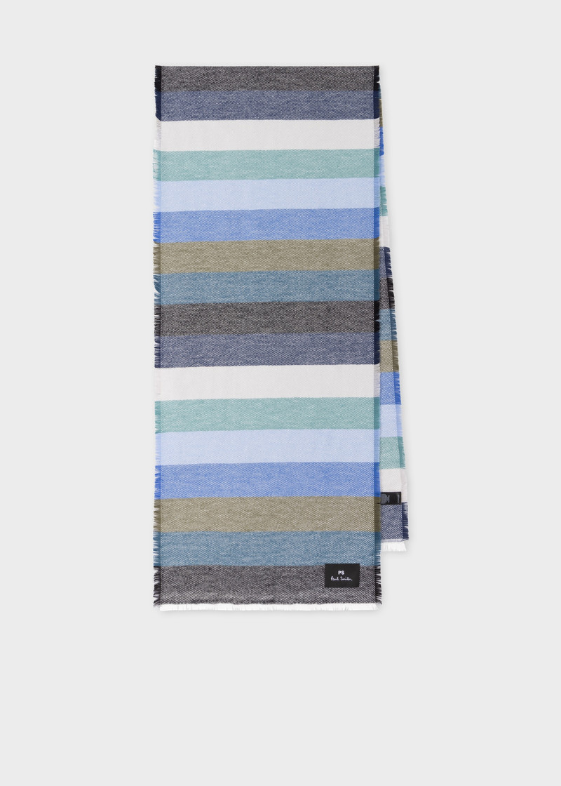 Blue Cotton Stripe Scarf 1