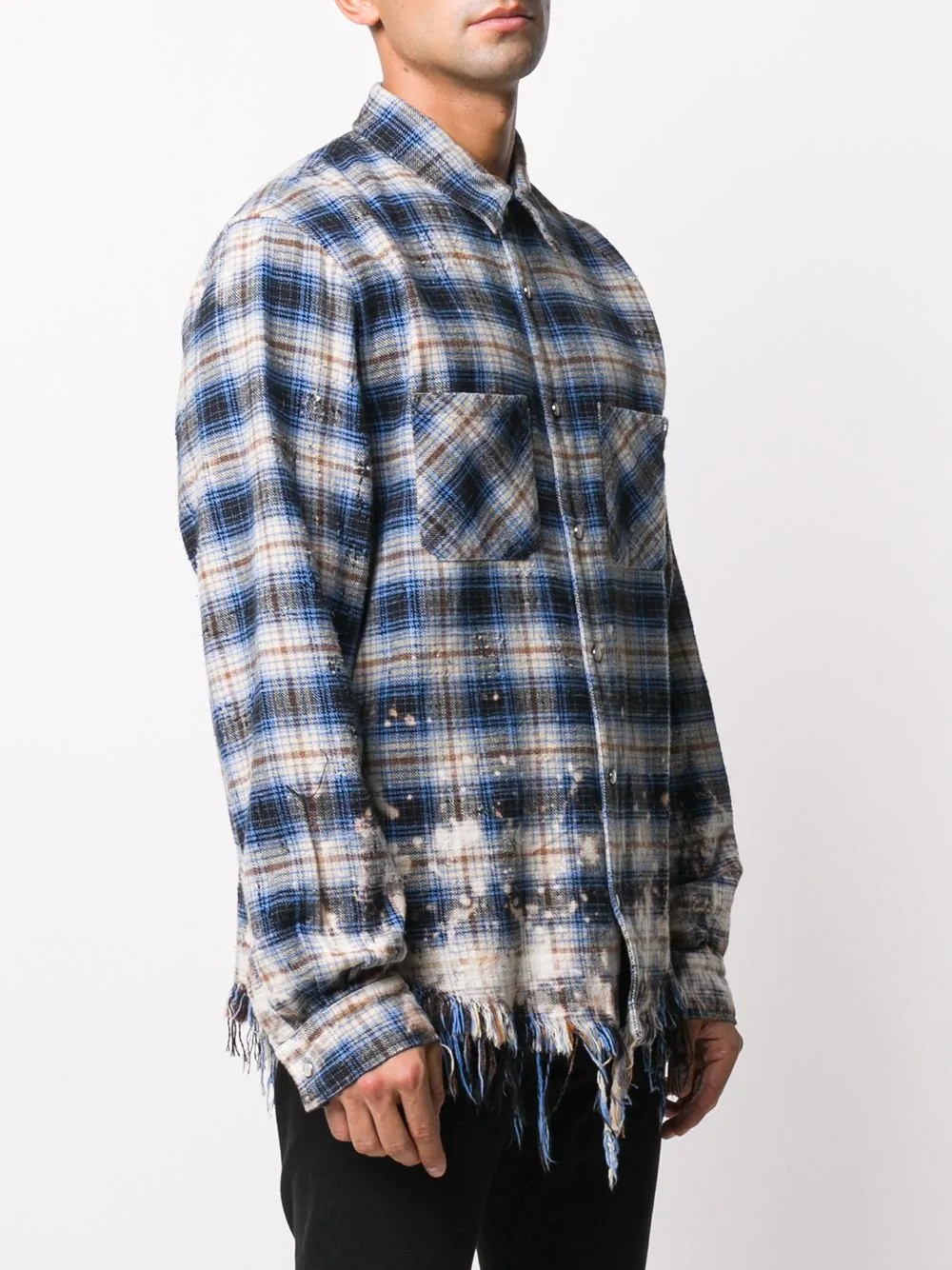 frayed detail checked shirt - 3