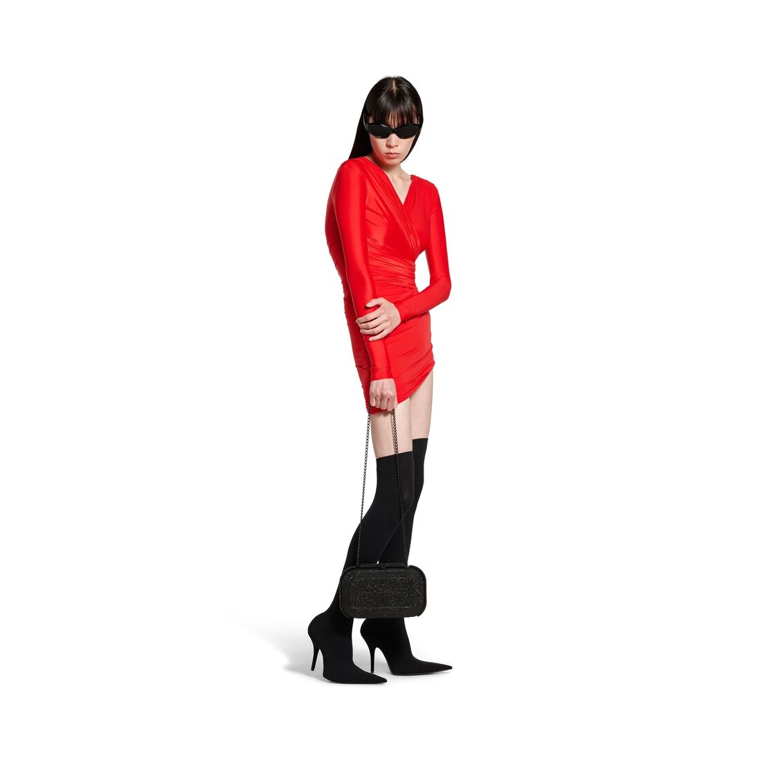 Women's Draped Dress in Red - 2