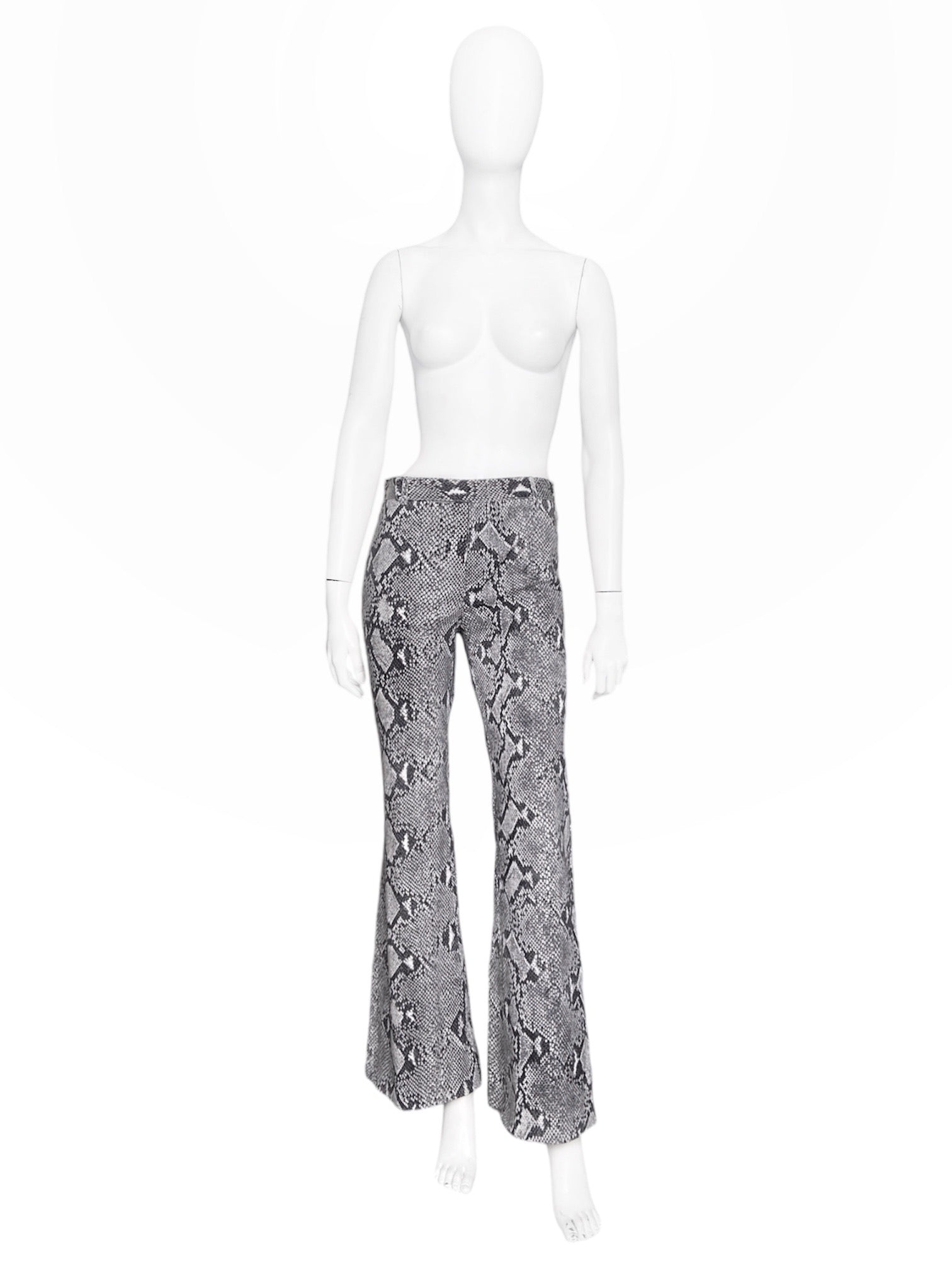Gucci Spring 2000 Tom Ford Grey Python Print Flared Pants 38 - 3