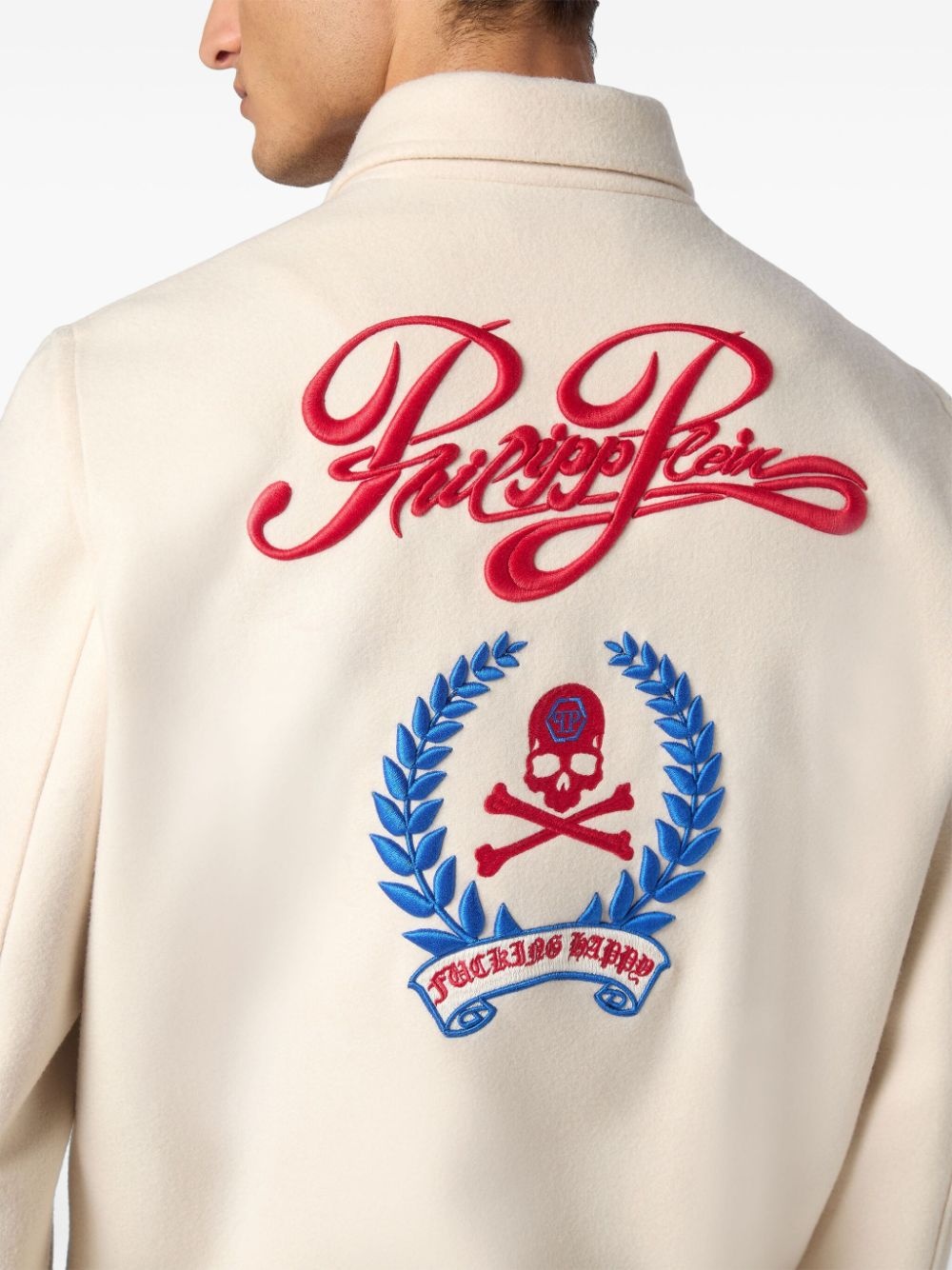 skull-embroidered shirt jacket - 4