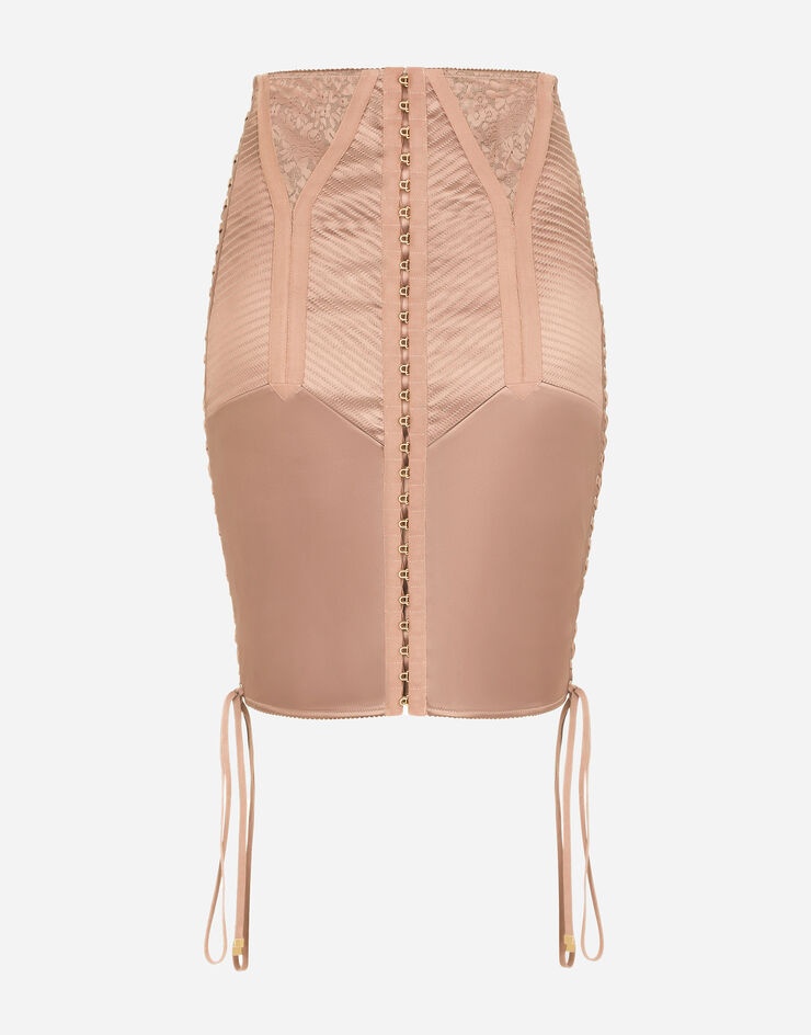 Short satin skirt with laces and eyelets - 1
