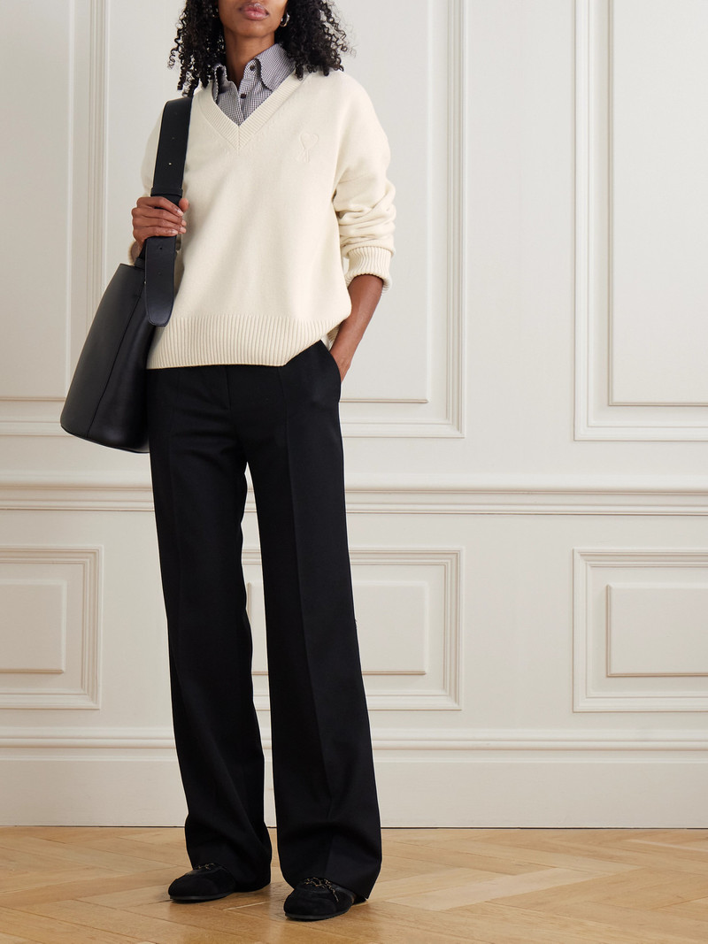 AMI Paris Oversized Embroidered Wool And Cashmere-blend Sweater outlook