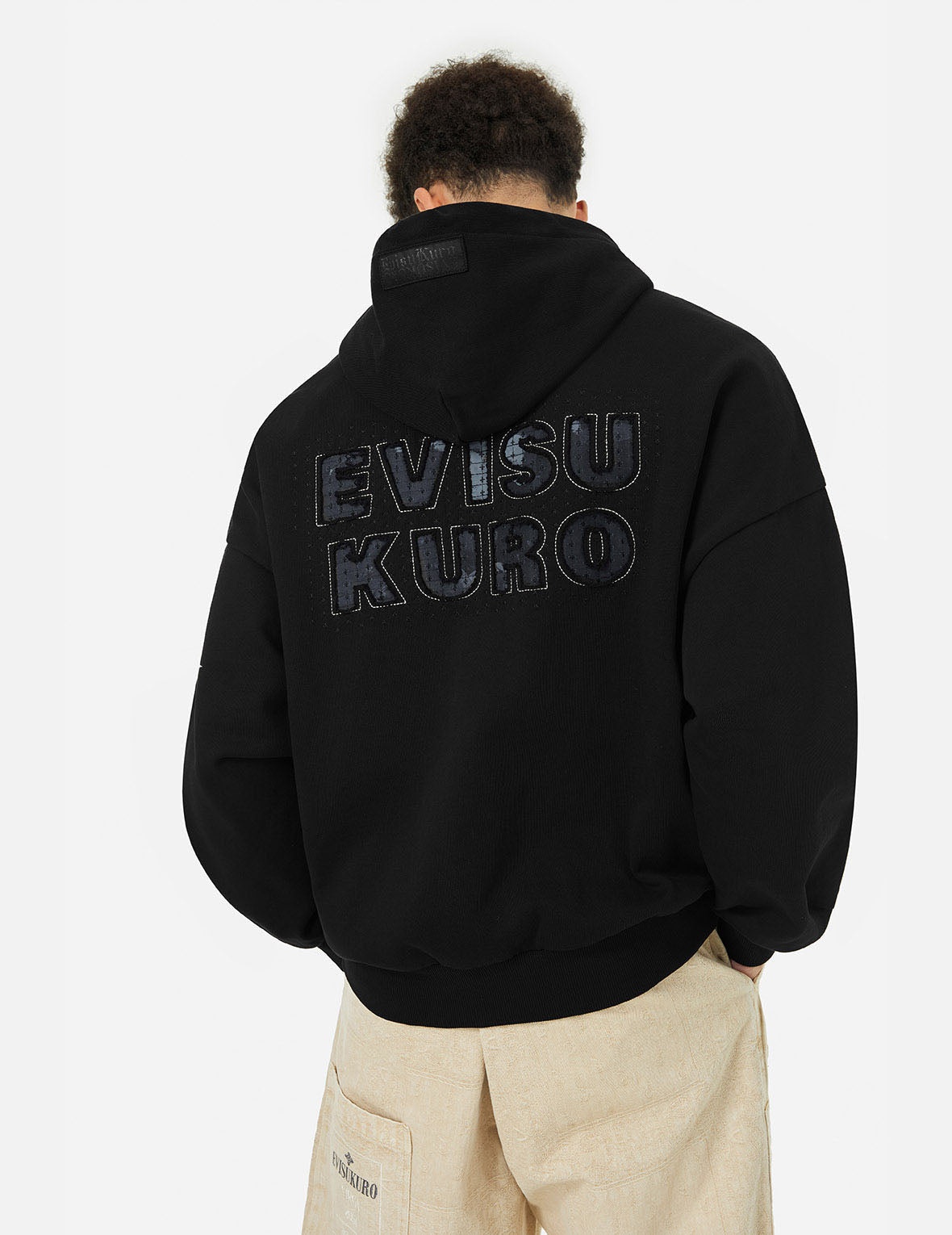 Sashiko Embroidery Appliqué and Seagull Print Oversized Hoodie - 6