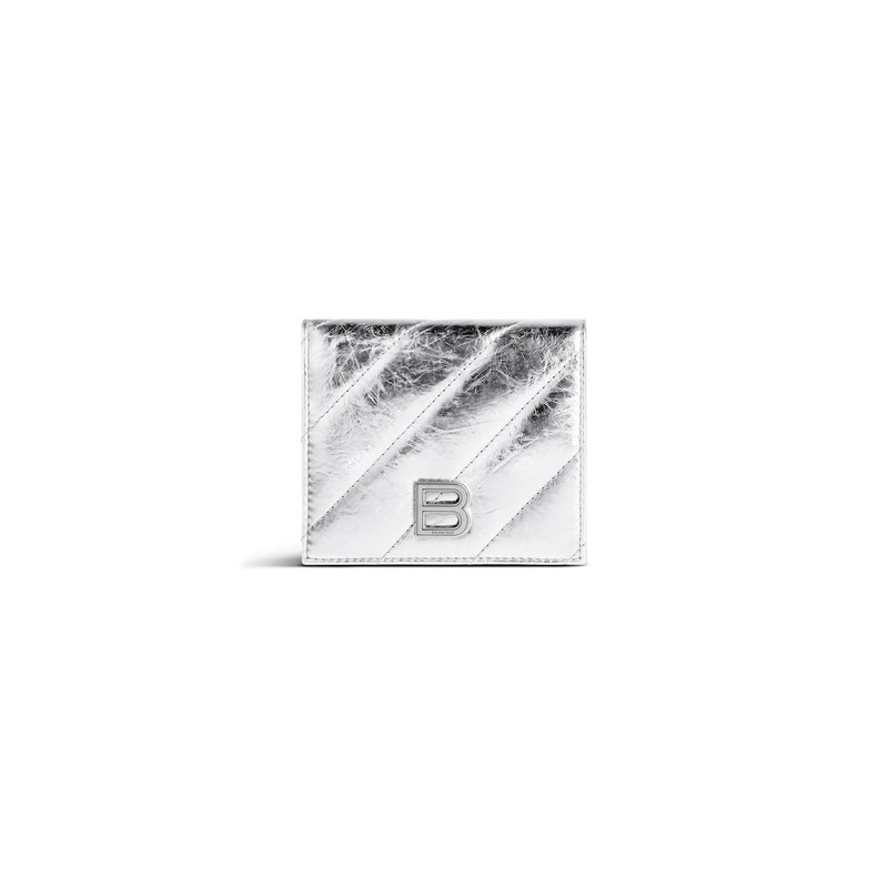 Women's Crush Flap Coin And Card Holder Metallized Quilted  in Silver 1