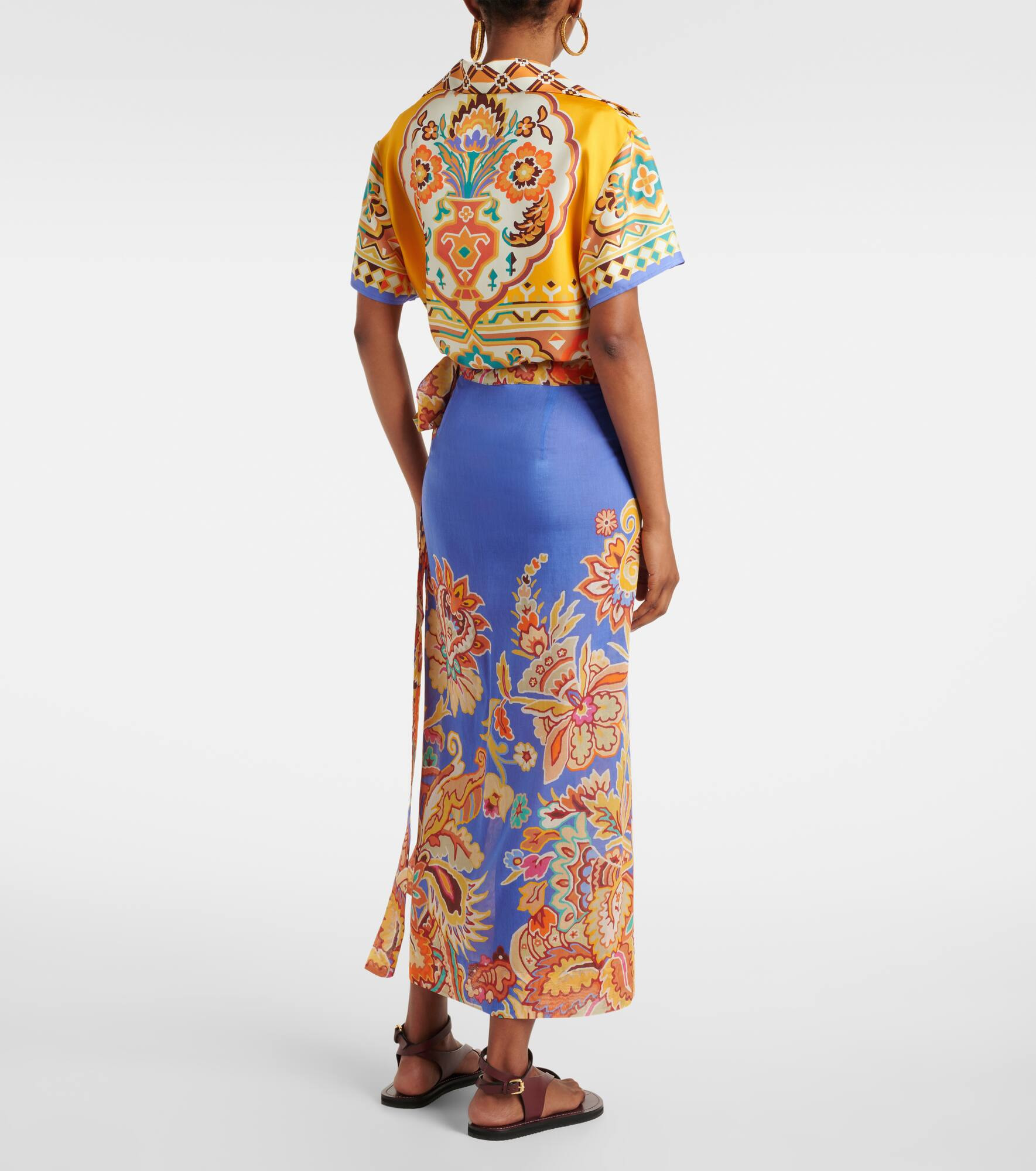 Printed cotton and silk wrap skirt - 3