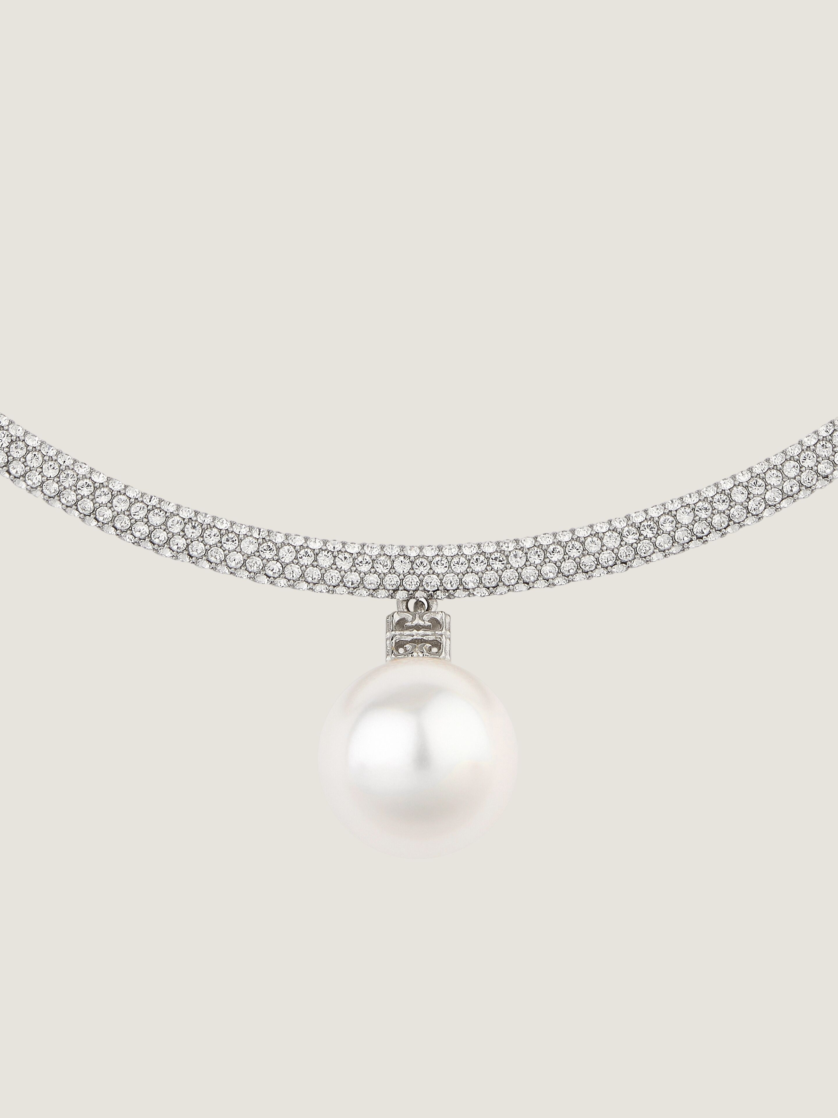 PEARL TORQUE NECKLACE IN METAL WITH PEARL AND CRYSTALS - 3