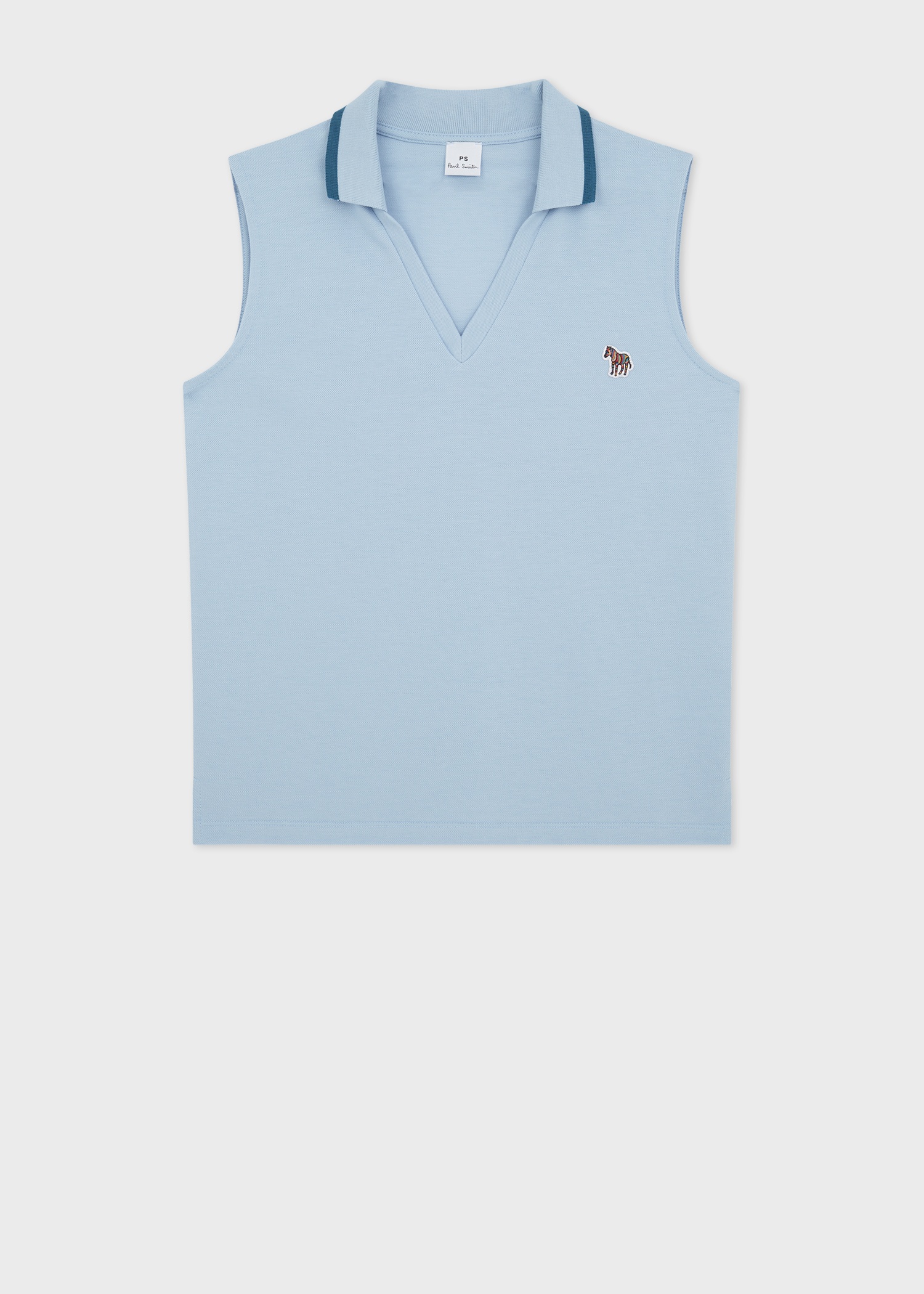 Women's Sky Blue Sleeveless Zebra Polo Top - 1