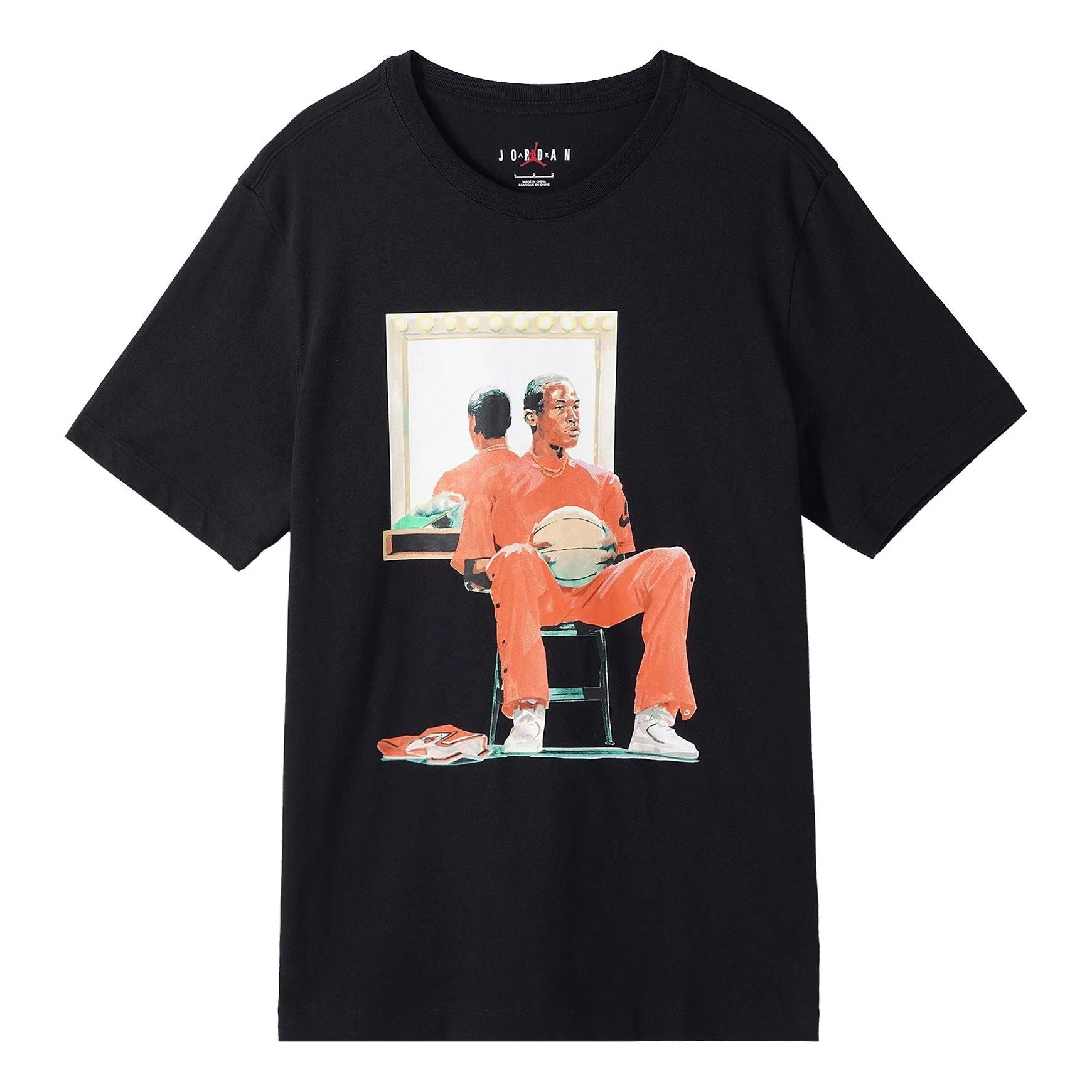 Men's Air Jordan Solid Color Character Pattern Printing Round Neck Short Sleeve Black T-Shirt DQ7381 - 1