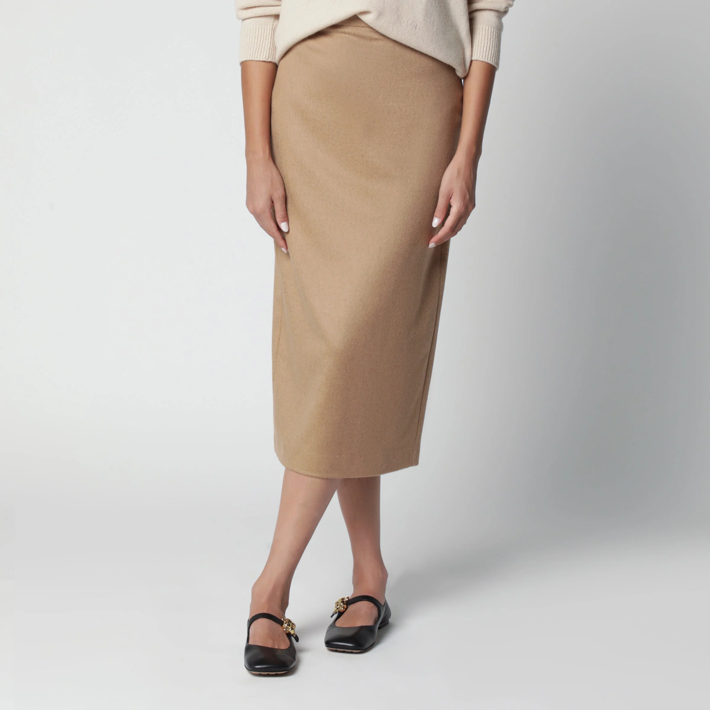 Camel brushed pencil skirt - 1
