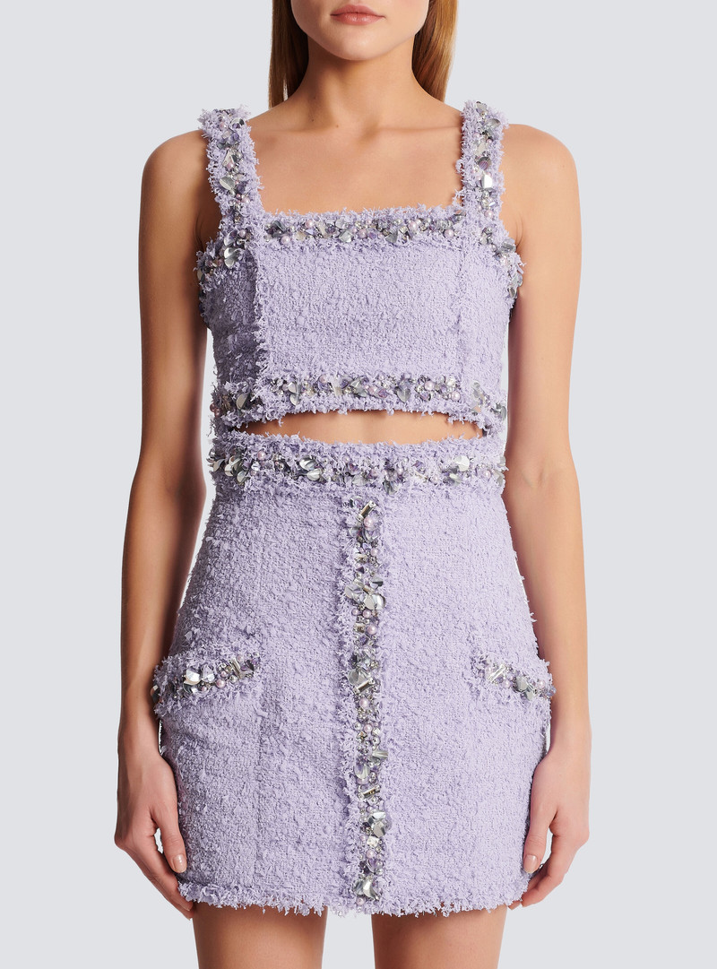 Tweed bra top with embroidered details 5