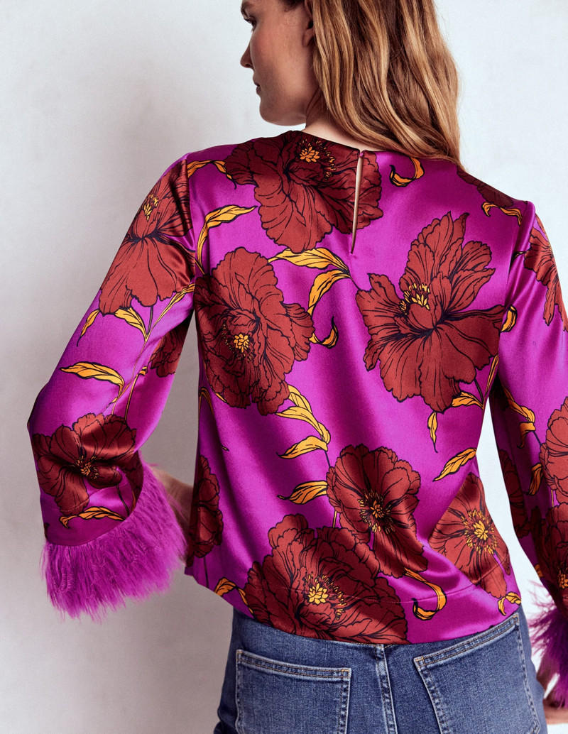 Feather Cuff Top-Regal Purple, Peony Bloom 4