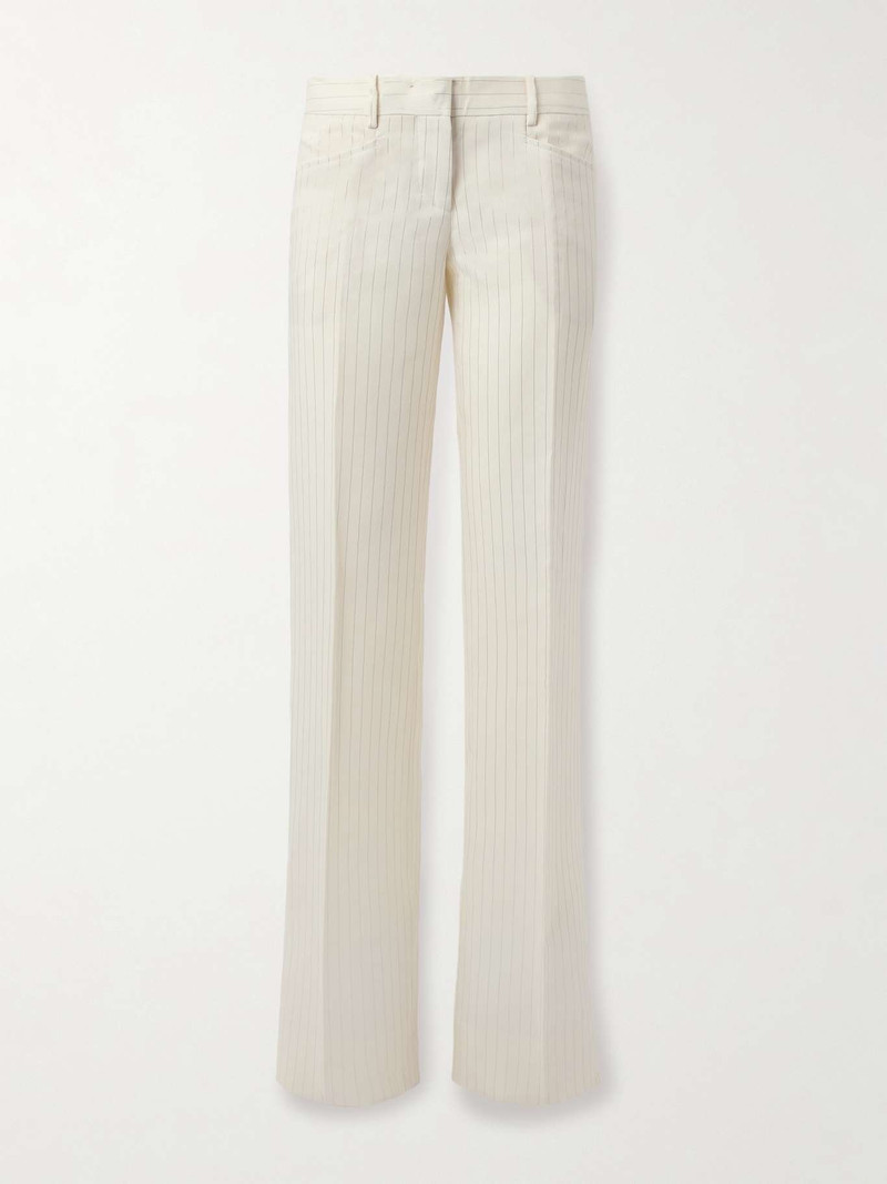 Striped wool-blend straight-leg trousers White 1
