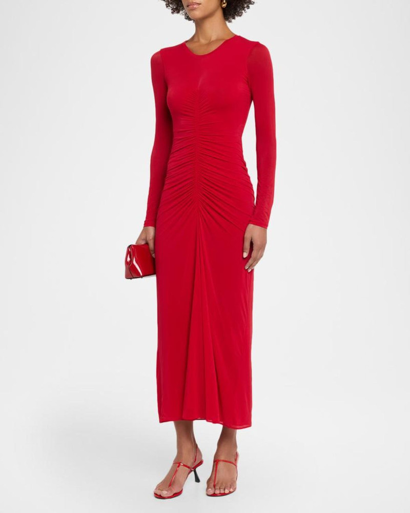Selena Ruched Long-Sleeve Midi Dress 4
