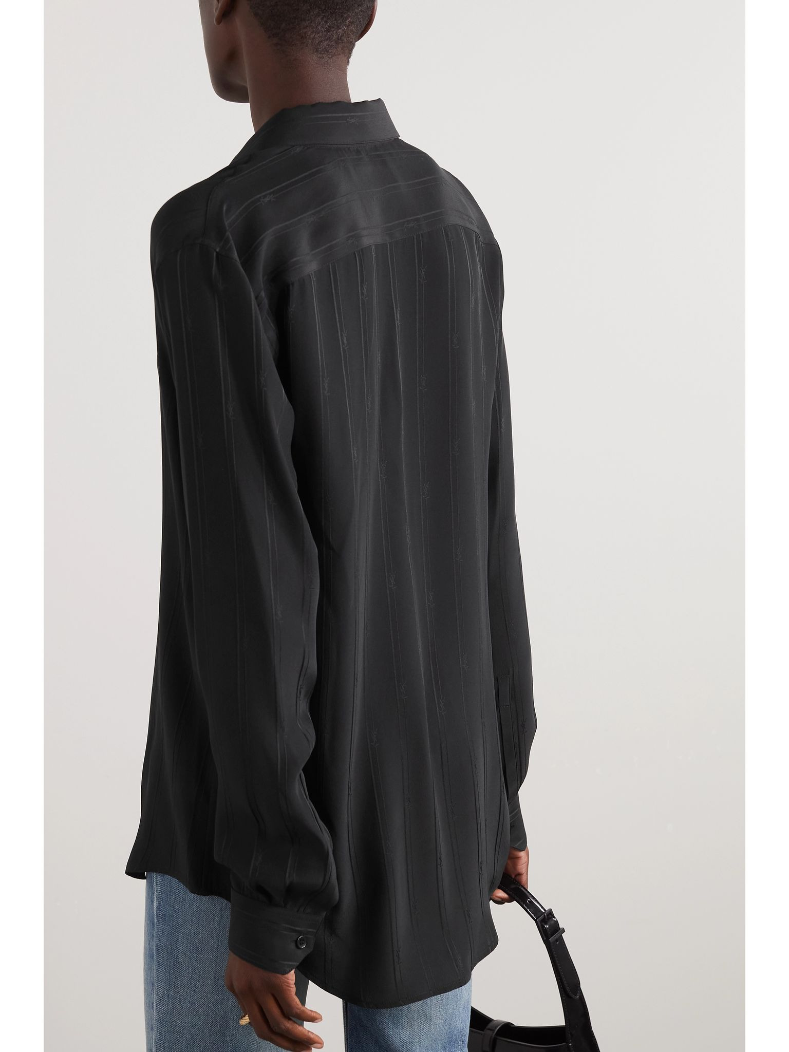 Striped silk-georgette shirt Black - 4