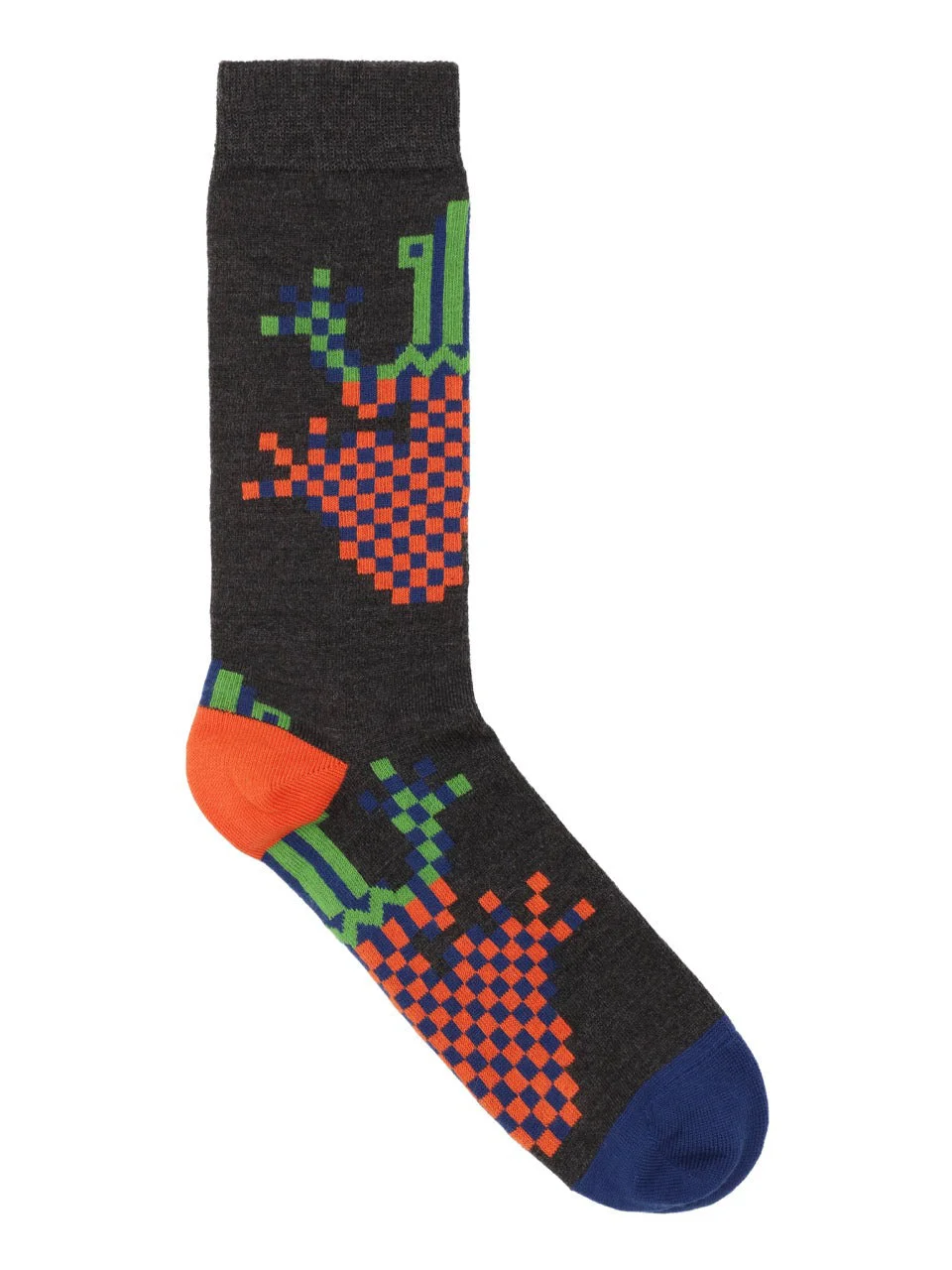 CROSS STITCH SOCK - PIXELATED BLACK FROG - 1