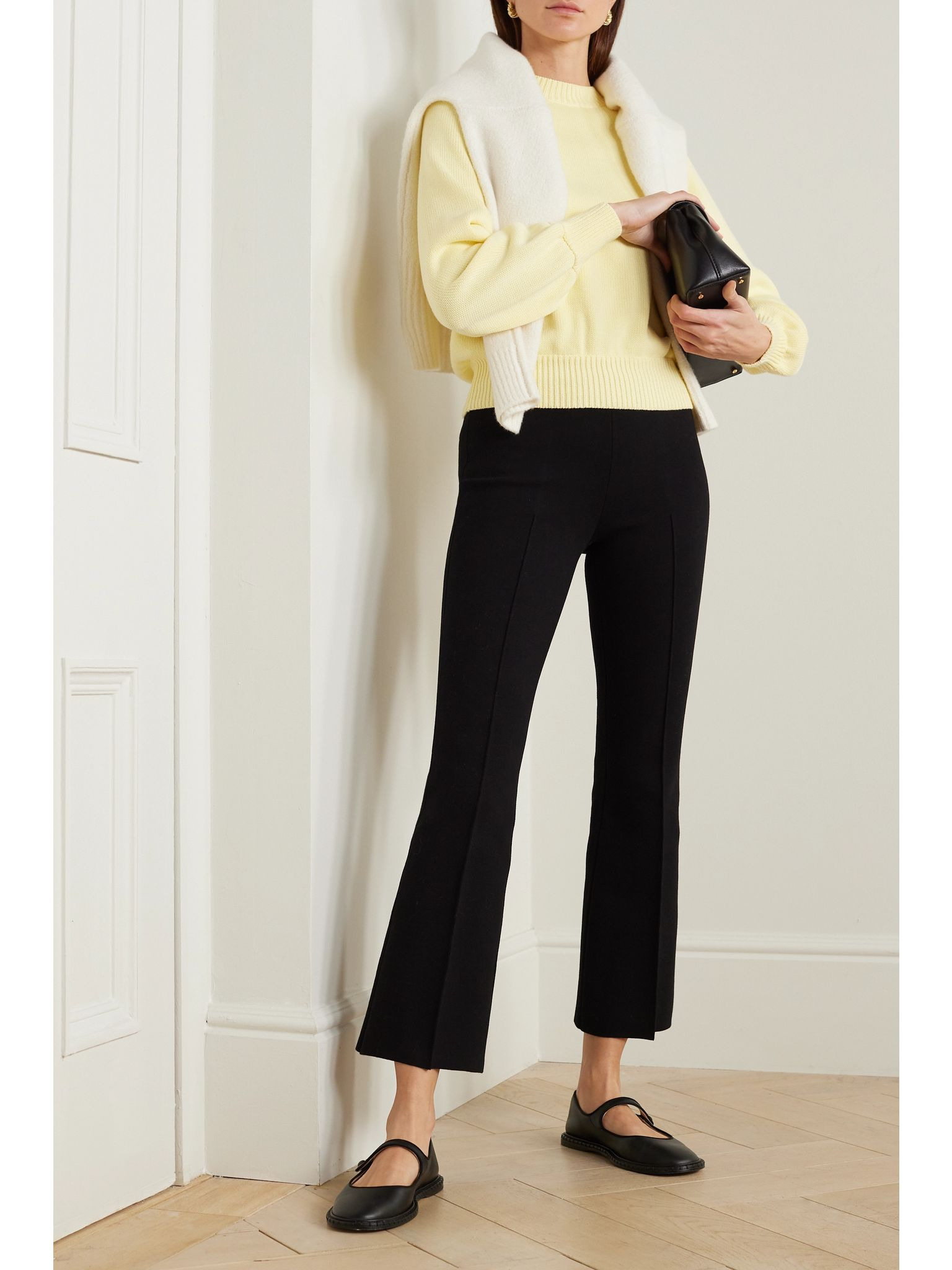 Kick cropped stretch-cotton flared pants Black - 2