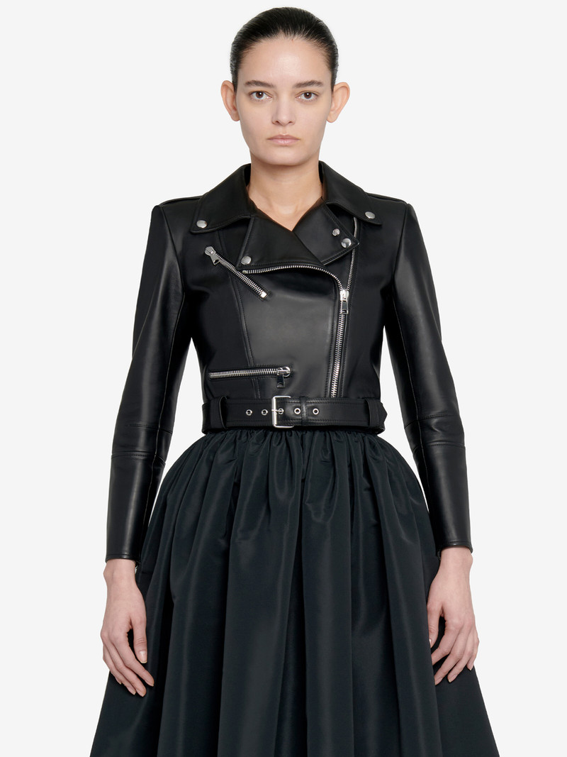Alexander McQueen Women's Cropped Leather Jacket in Black outlook