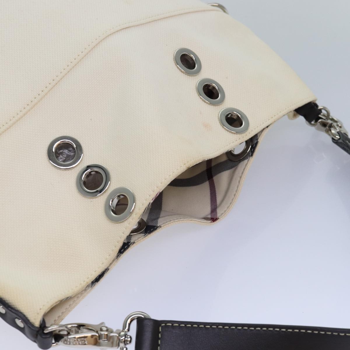 Burberry Blue Label Shoulder Bag Canvas White Brown Silver - 6
