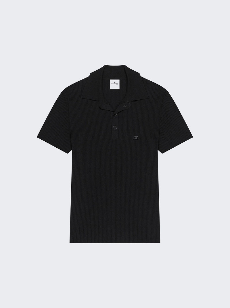 Rib Knit Polo Shirt Black - 1