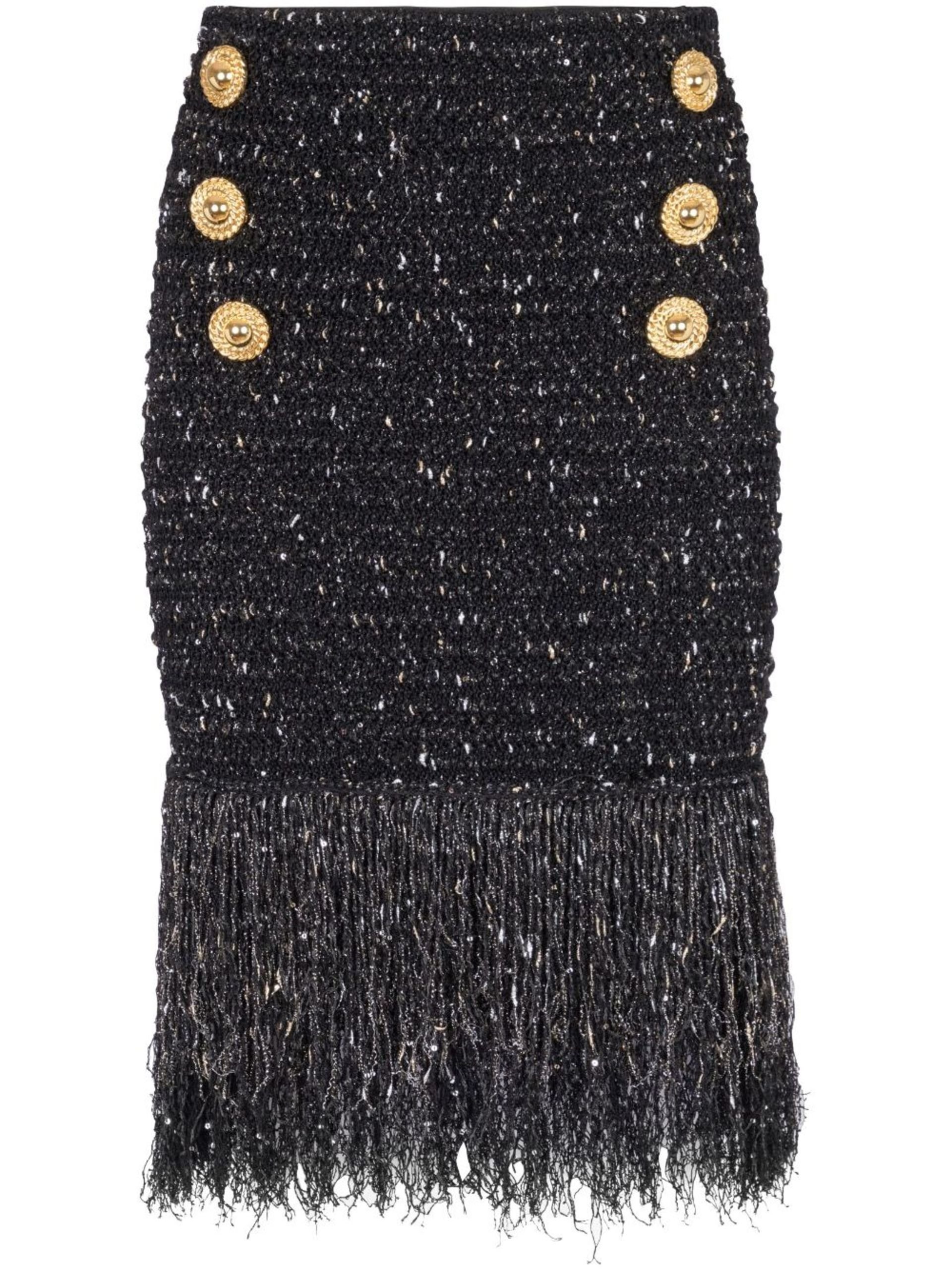 Black Tweed Midi Skirt - 1