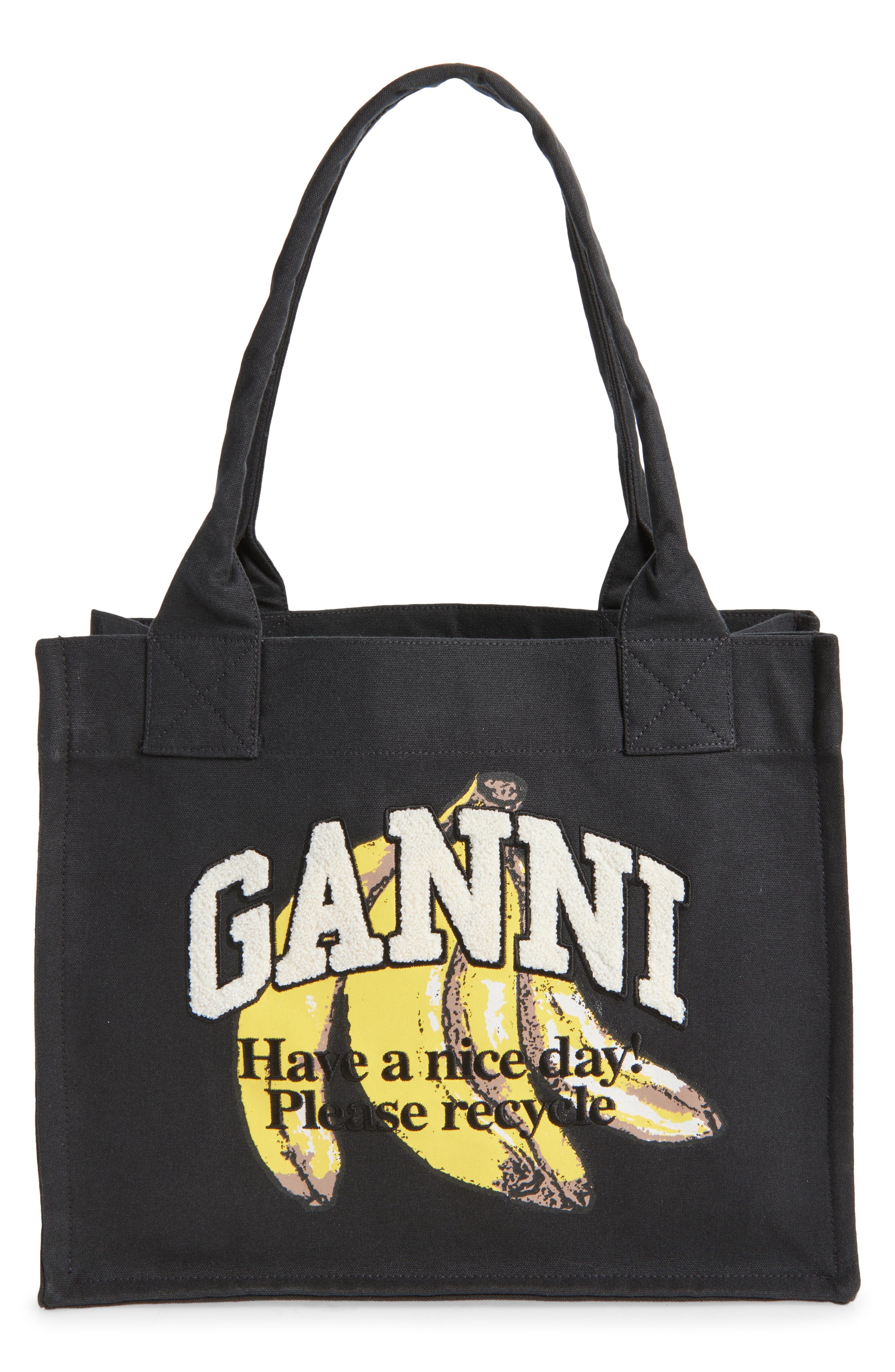 Ganni Large Banana Graphic Easy Shopper in Black at Nordstrom - 1