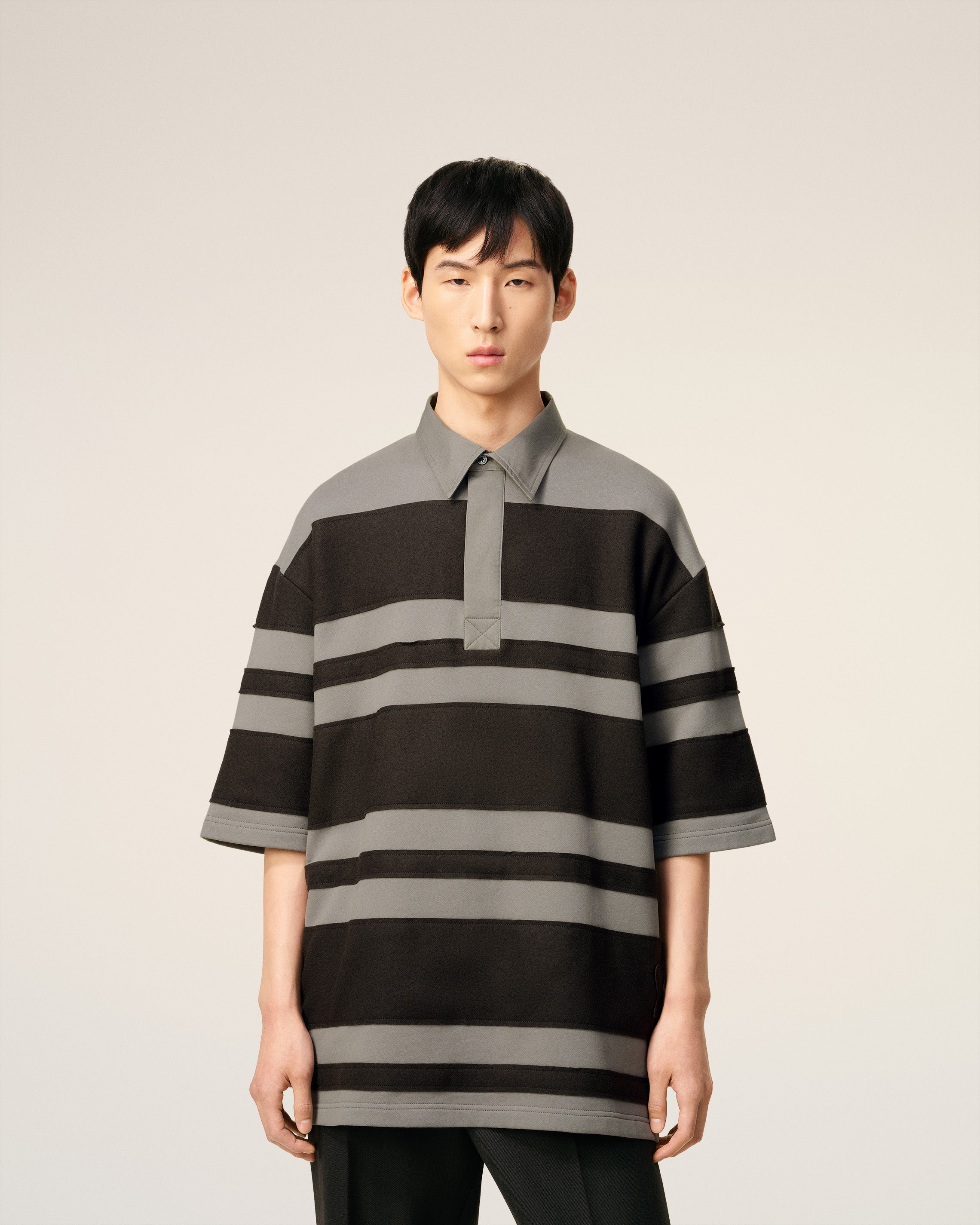 GREY COTTON AMI DE COEUR STIPED POLO - 3
