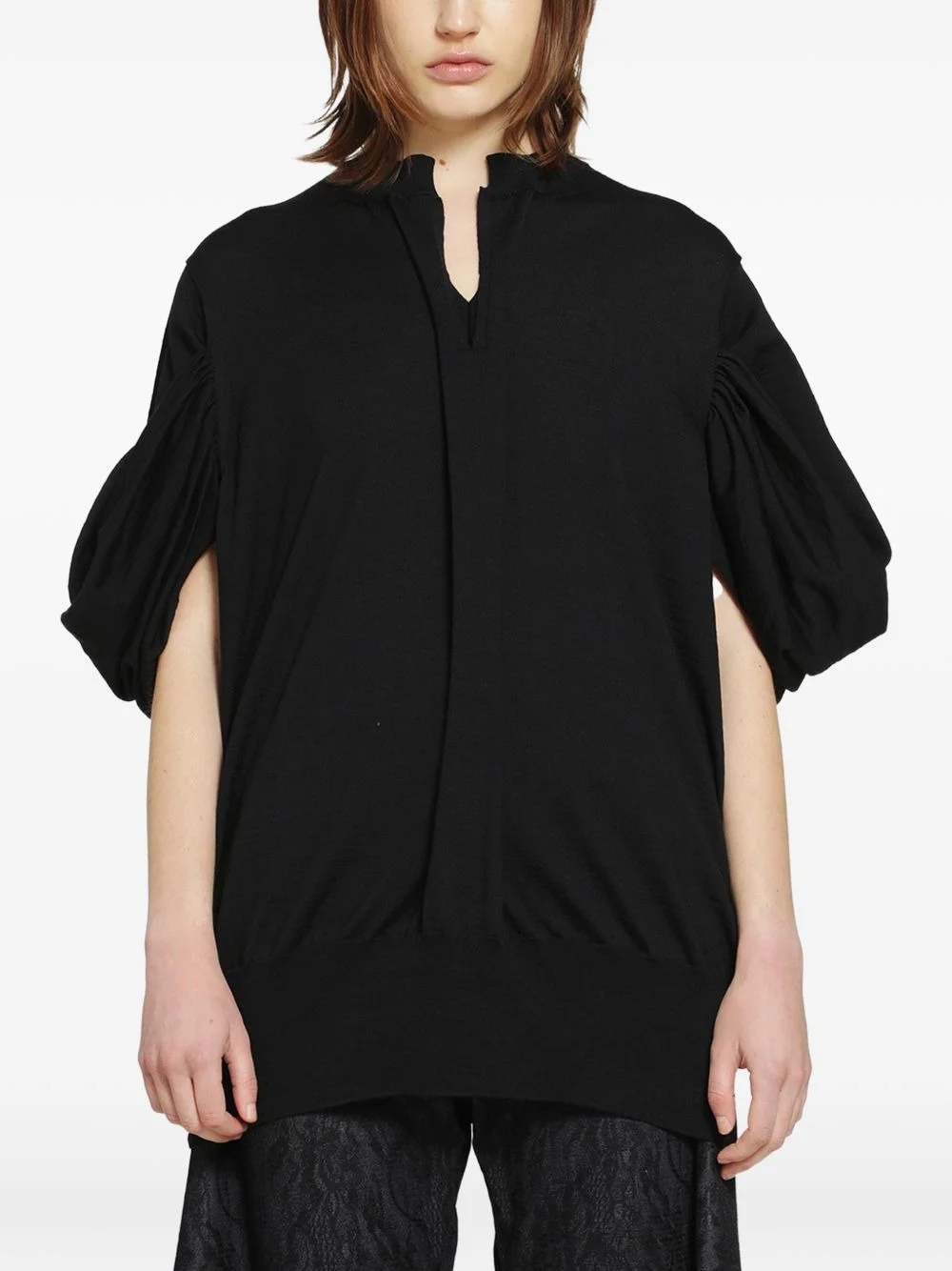 gathered-sleeves V-neck sweater - 1