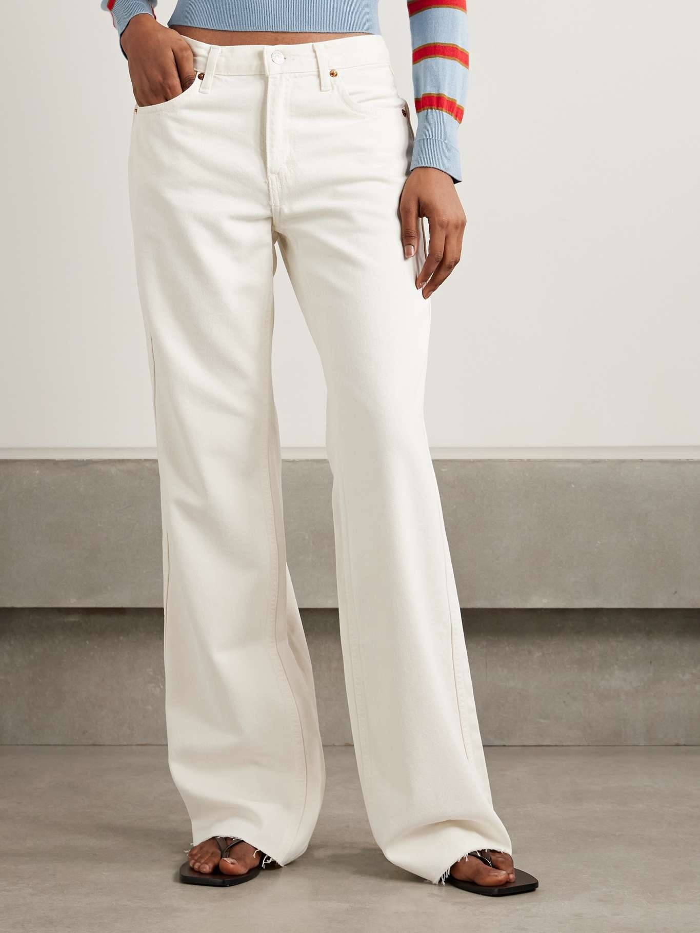 The Californian frayed mid-rise flared jeans White - 3