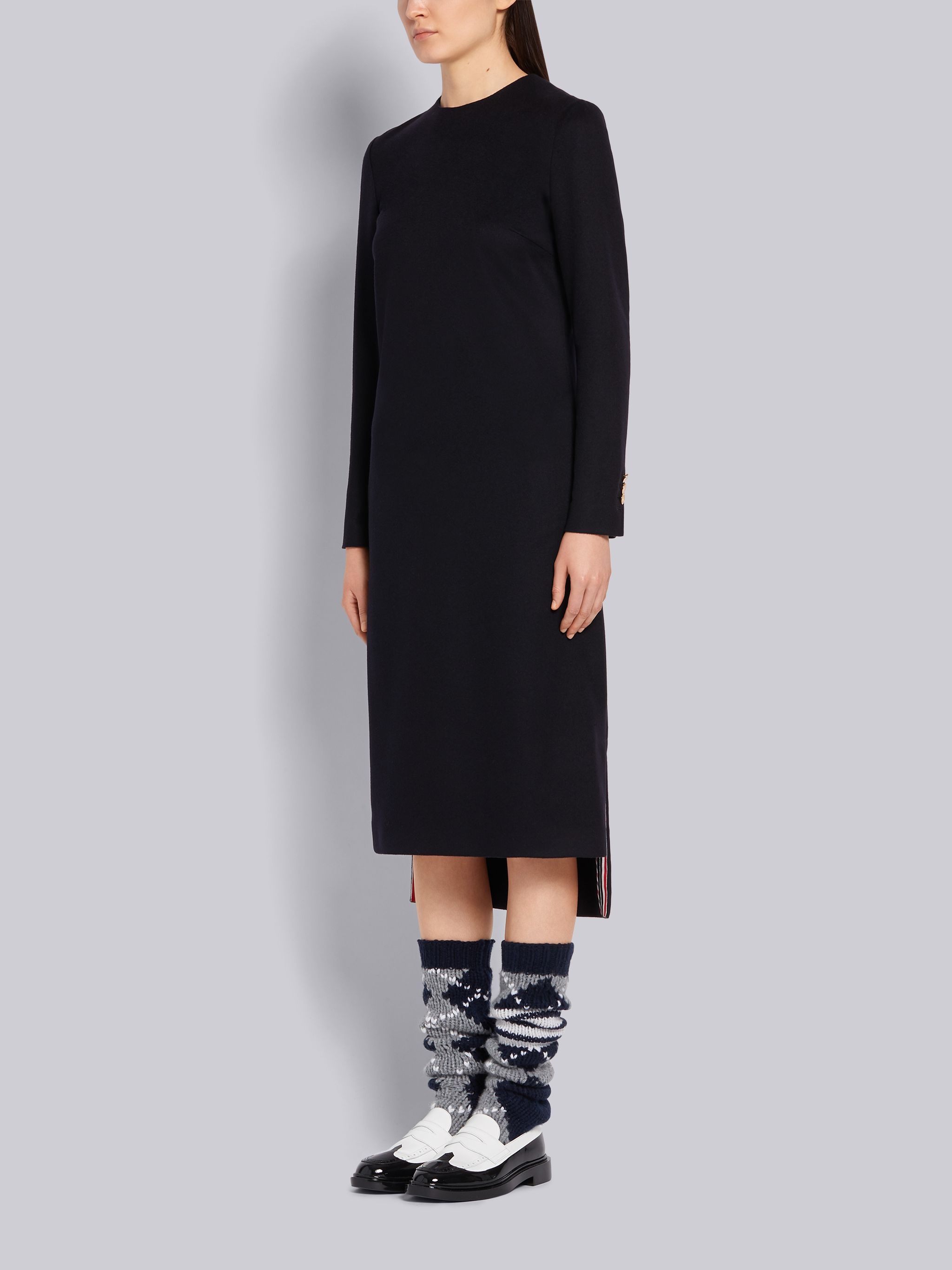 Navy Cashmere Long Sleeve Below the Knee Dress - 2