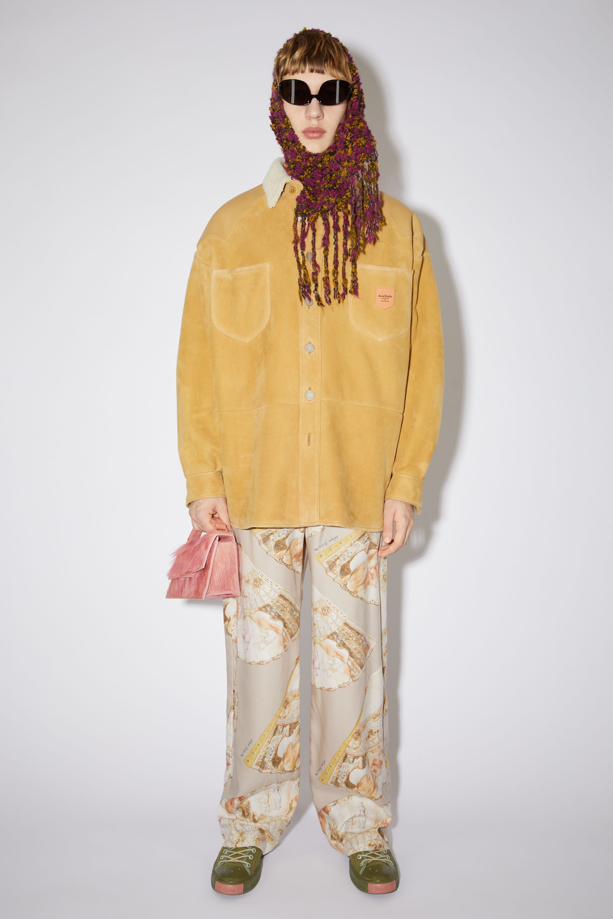 Leather suede shearling overshirt - Straw yellow - 2