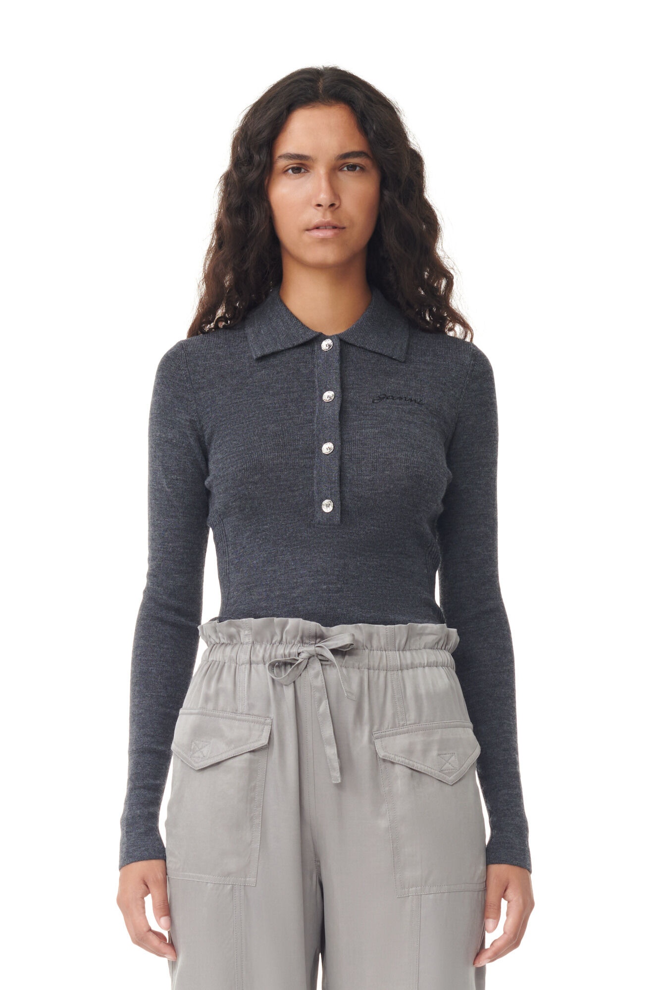 GREY WASHED SATIN PANTS - 6