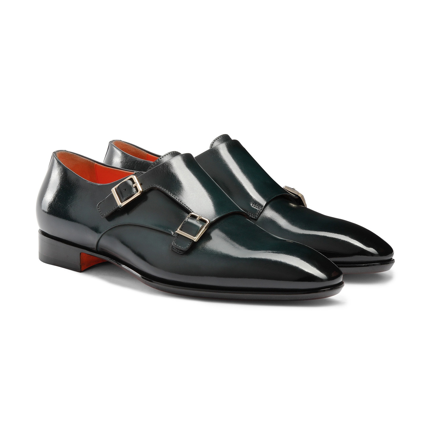 Men's green leather double buckle shoe - 3