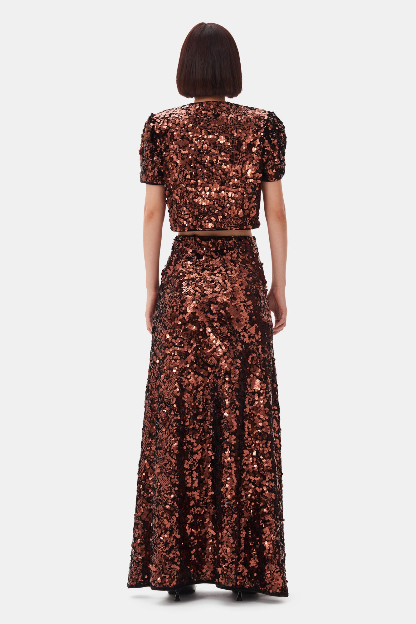 BROWN SEQUINS MAXI SKIRT - 4