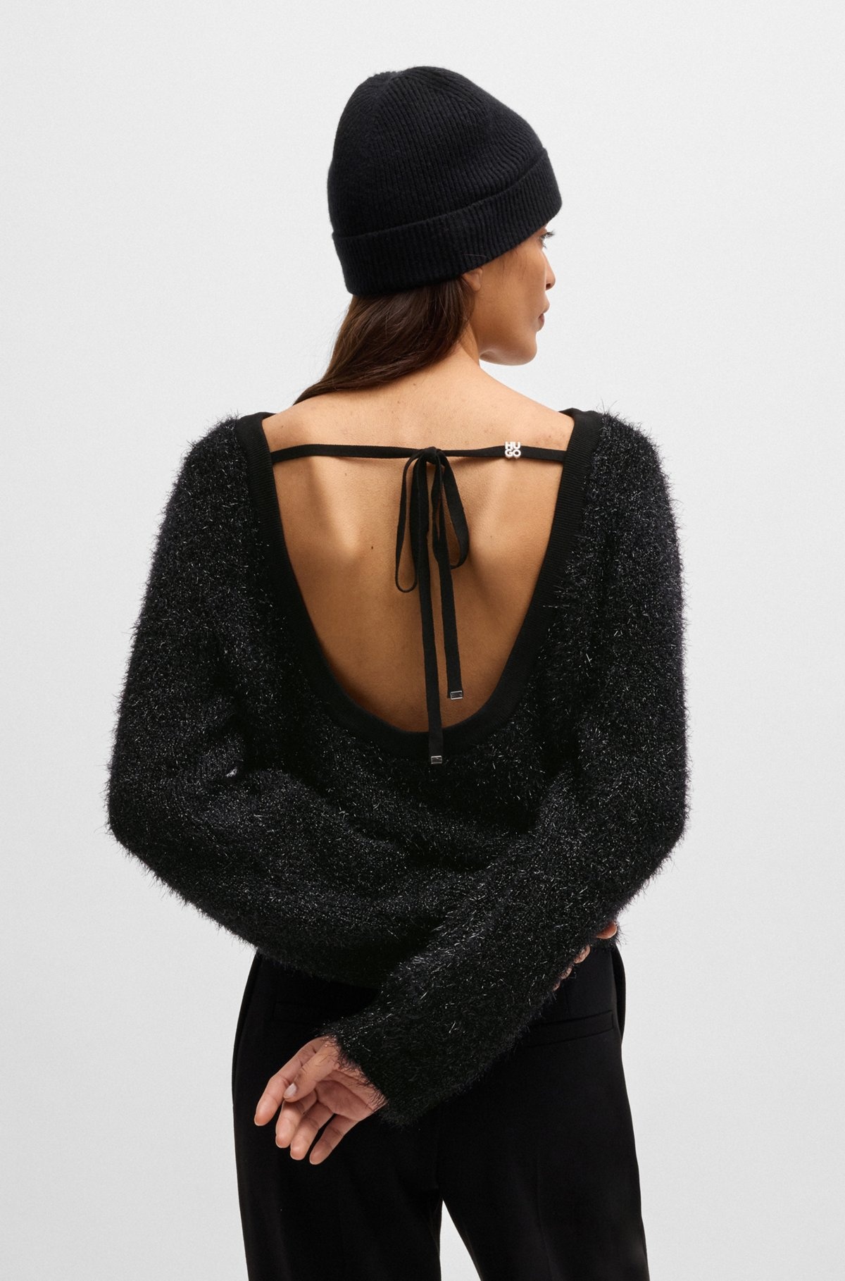FLUFFY SLIM-FIT SWEATER WITH REAR BOW DETAIL - 3