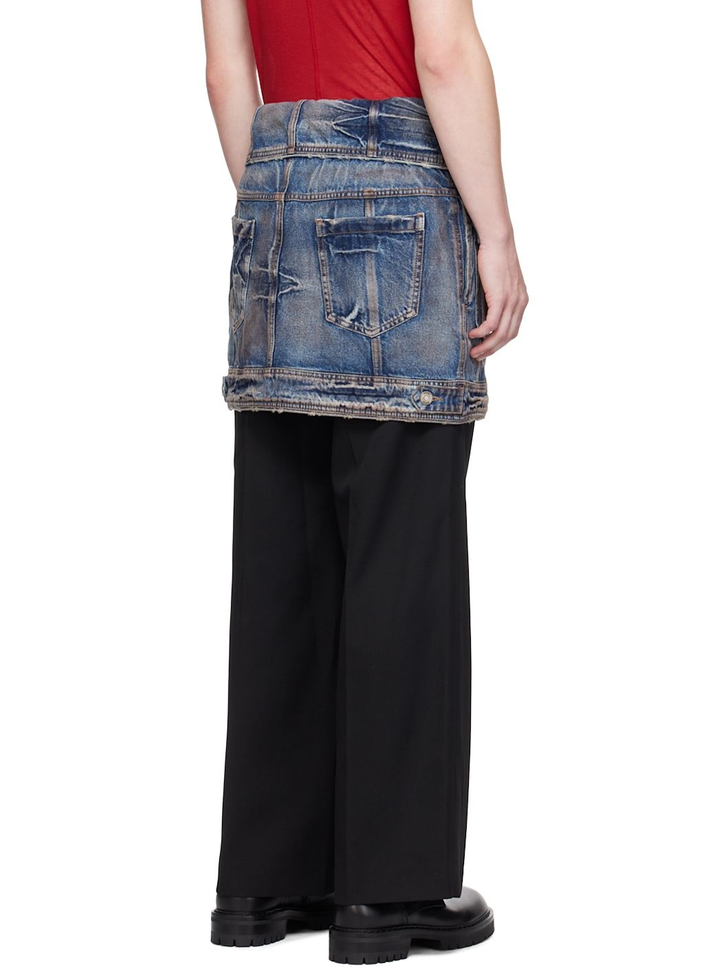 Black Denim Skirt Layered Trousers - 3