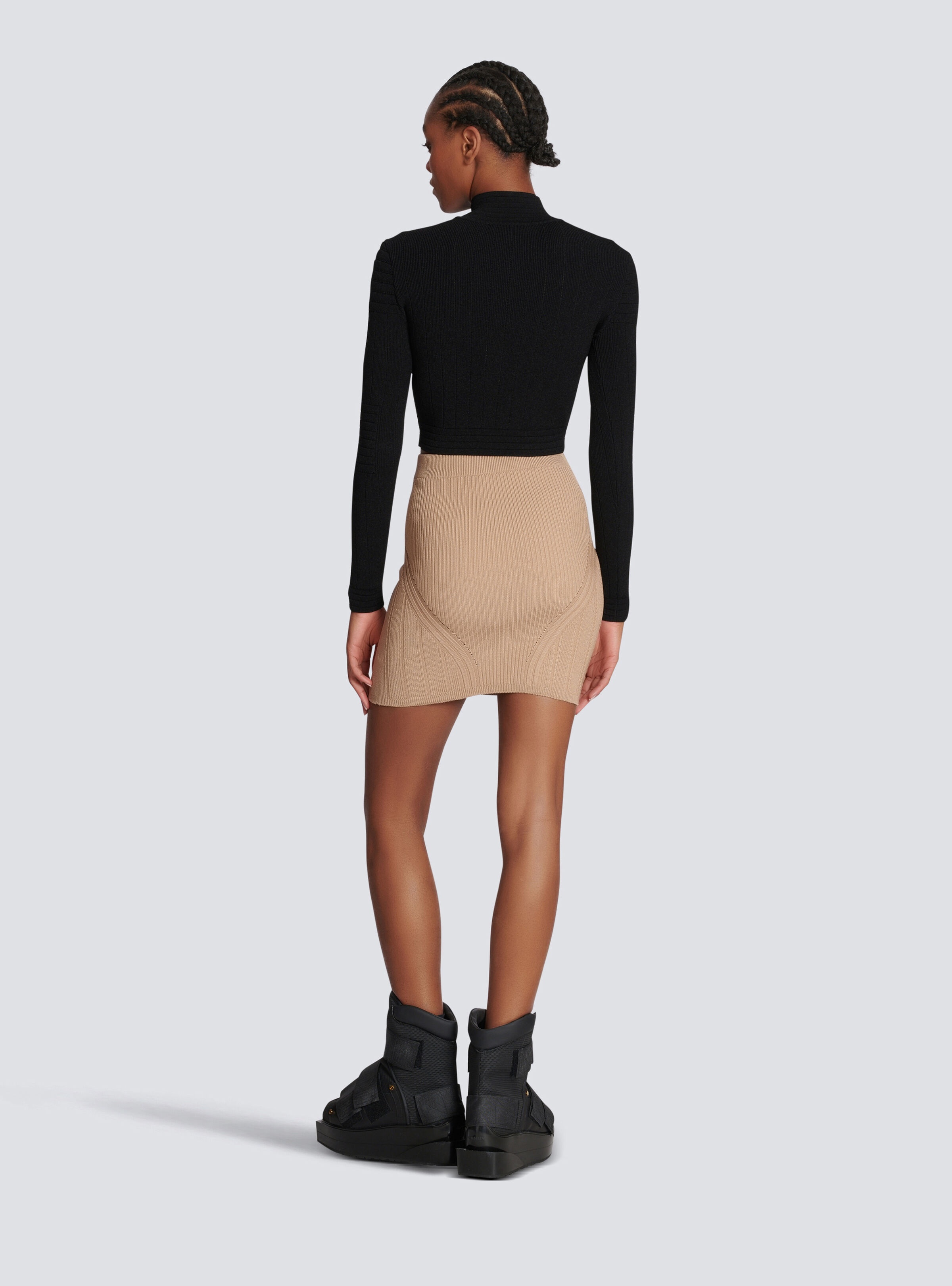 Short double-breasted knit skirt - 4