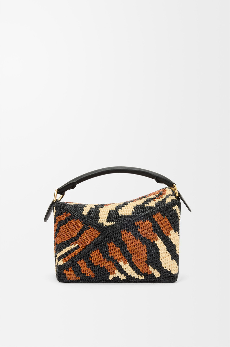 Small Puzzle Edge bag in raffia and calfskin 6