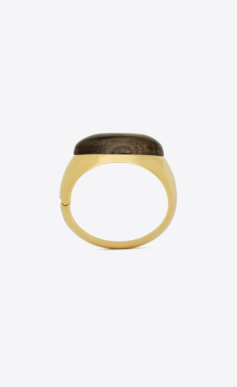 SAINT LAURENT dome bangle in metal and wood outlook