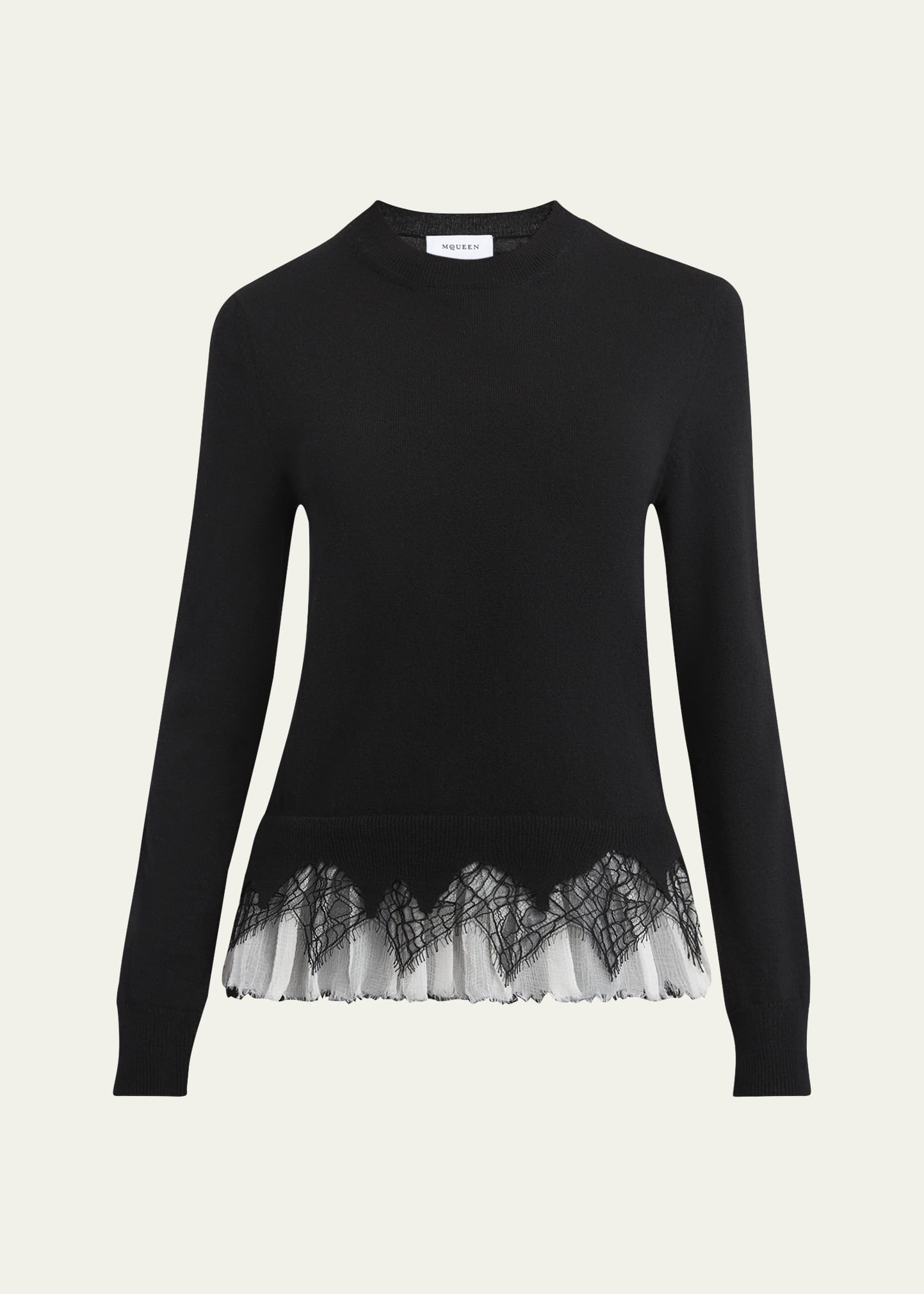 Lace Ruffle Crewneck Sweater - 1