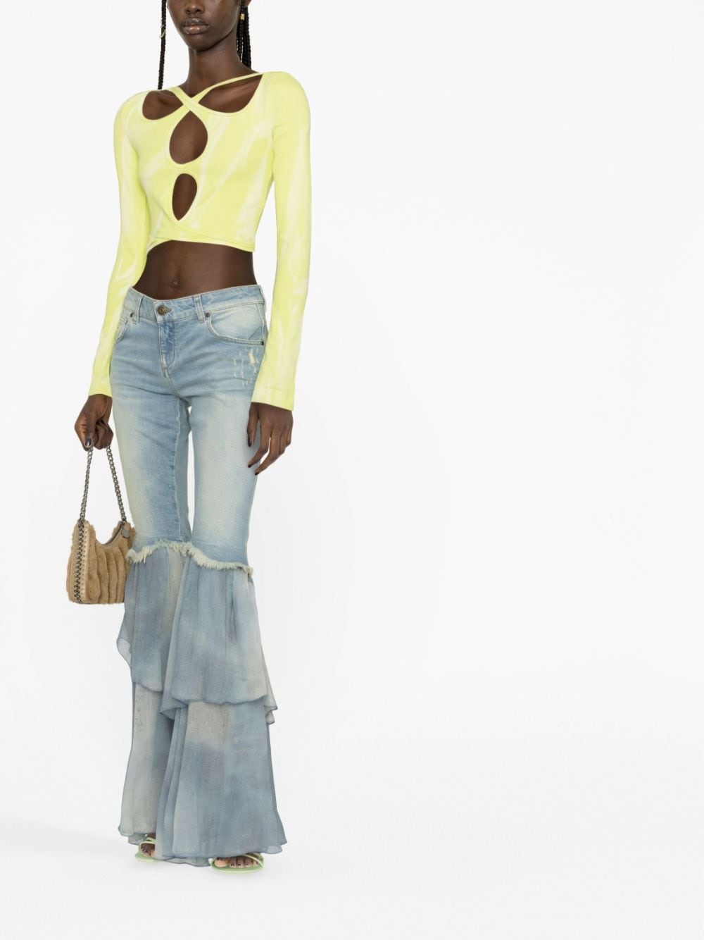ruffled flared denim trousers - 2