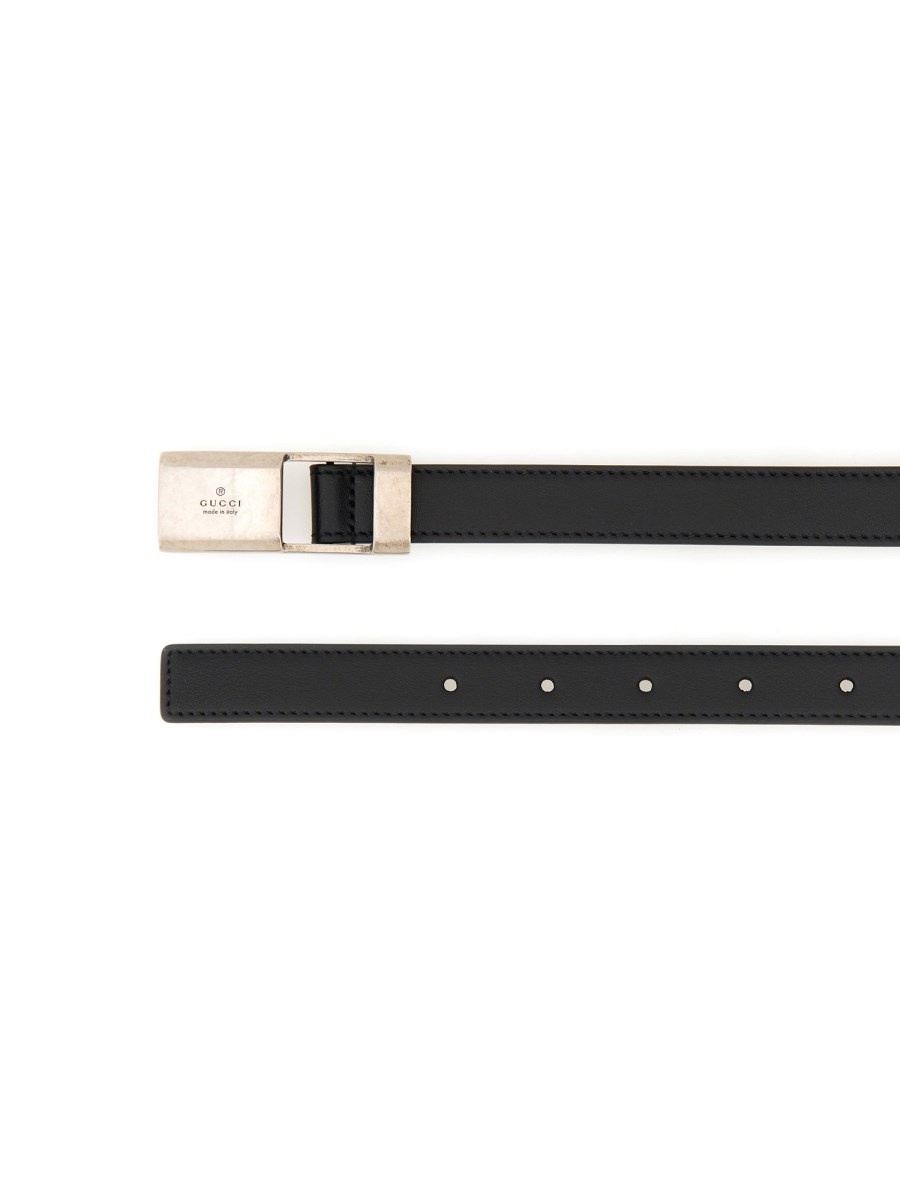 LEATHER BELT WITH LOGO BUCKLE - 2