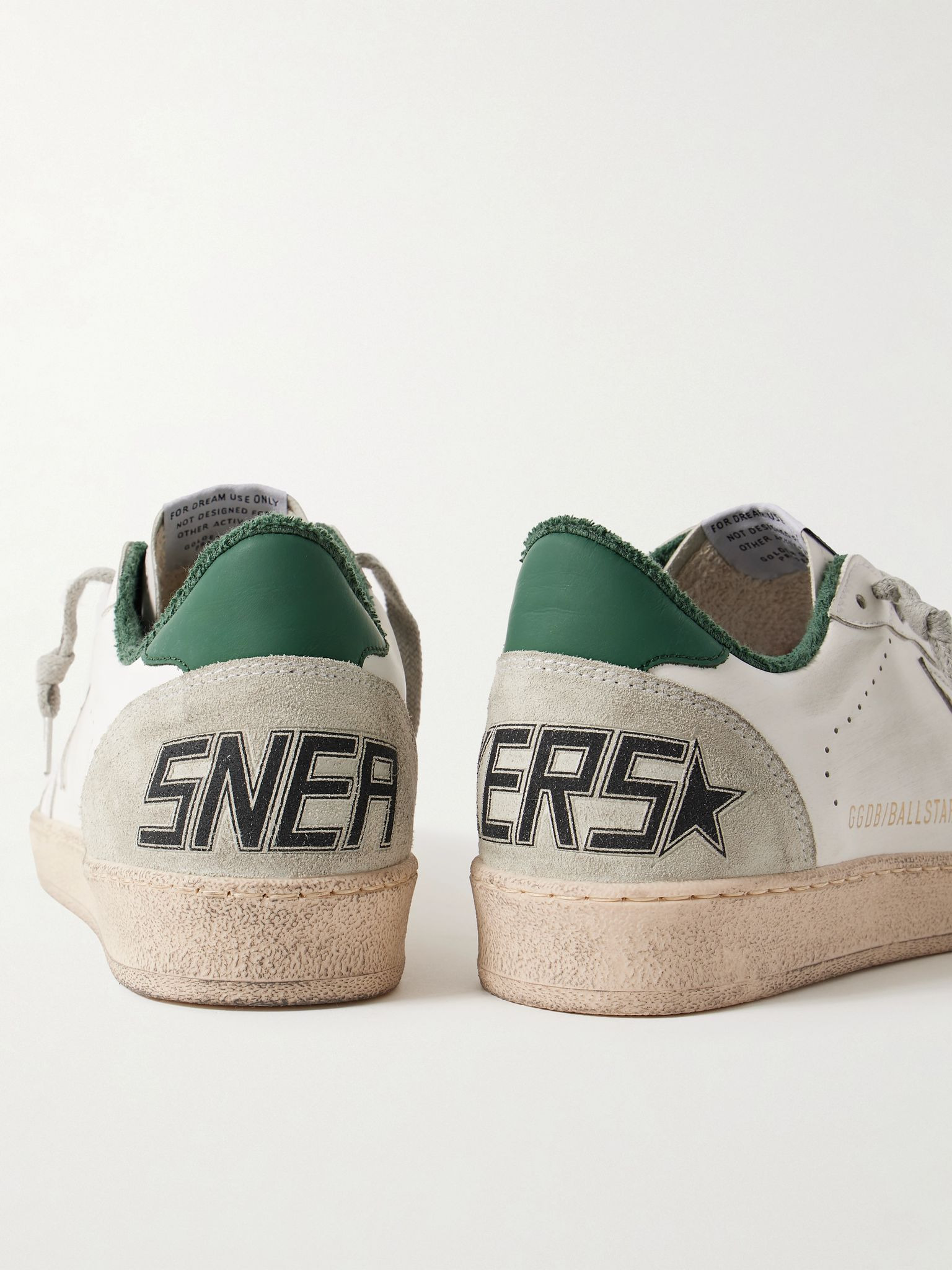 Ball Star Distressed Suede-Trimmed Leather Sneakers White - 5