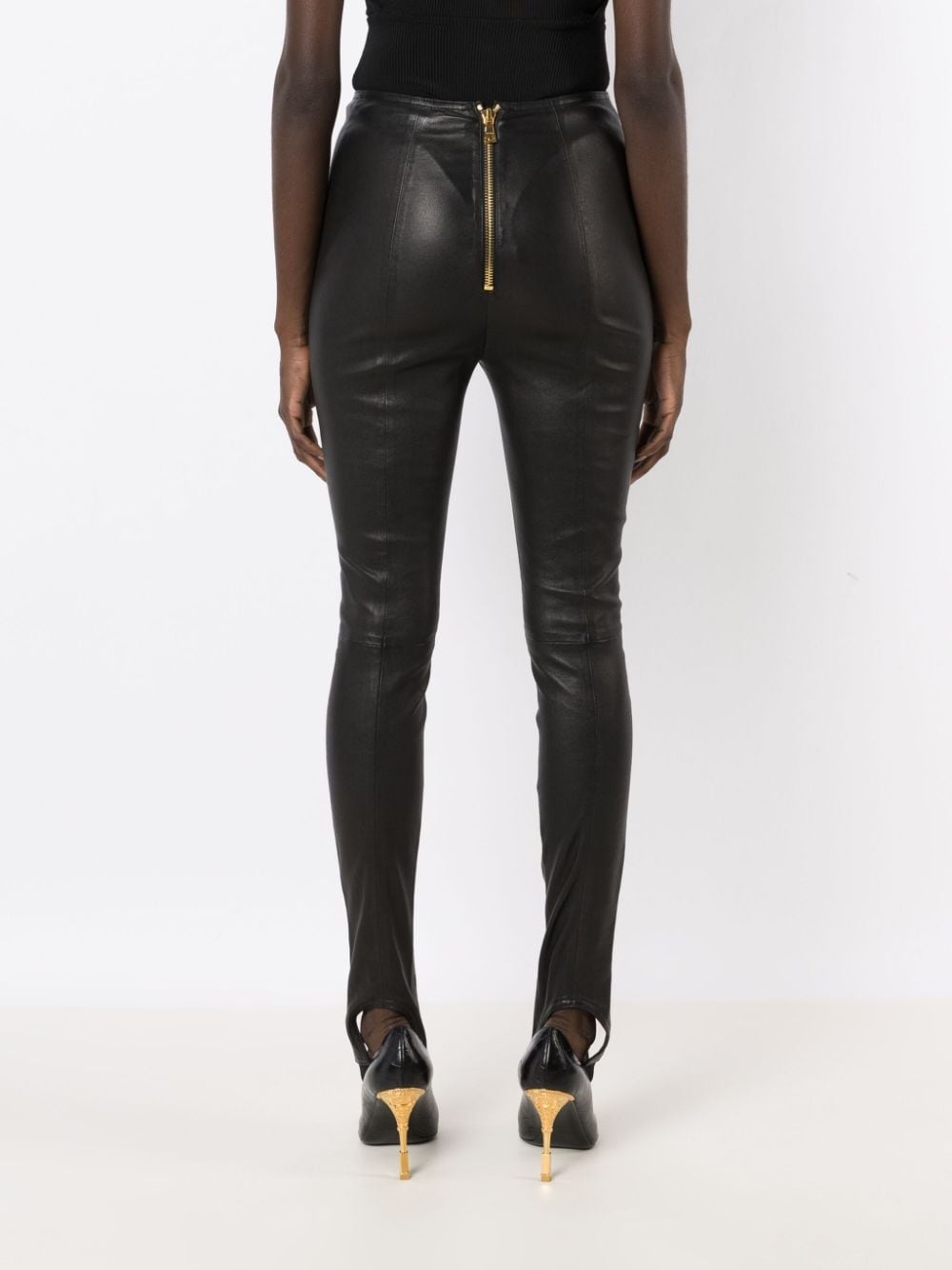 high-waisted leather trousers - 4