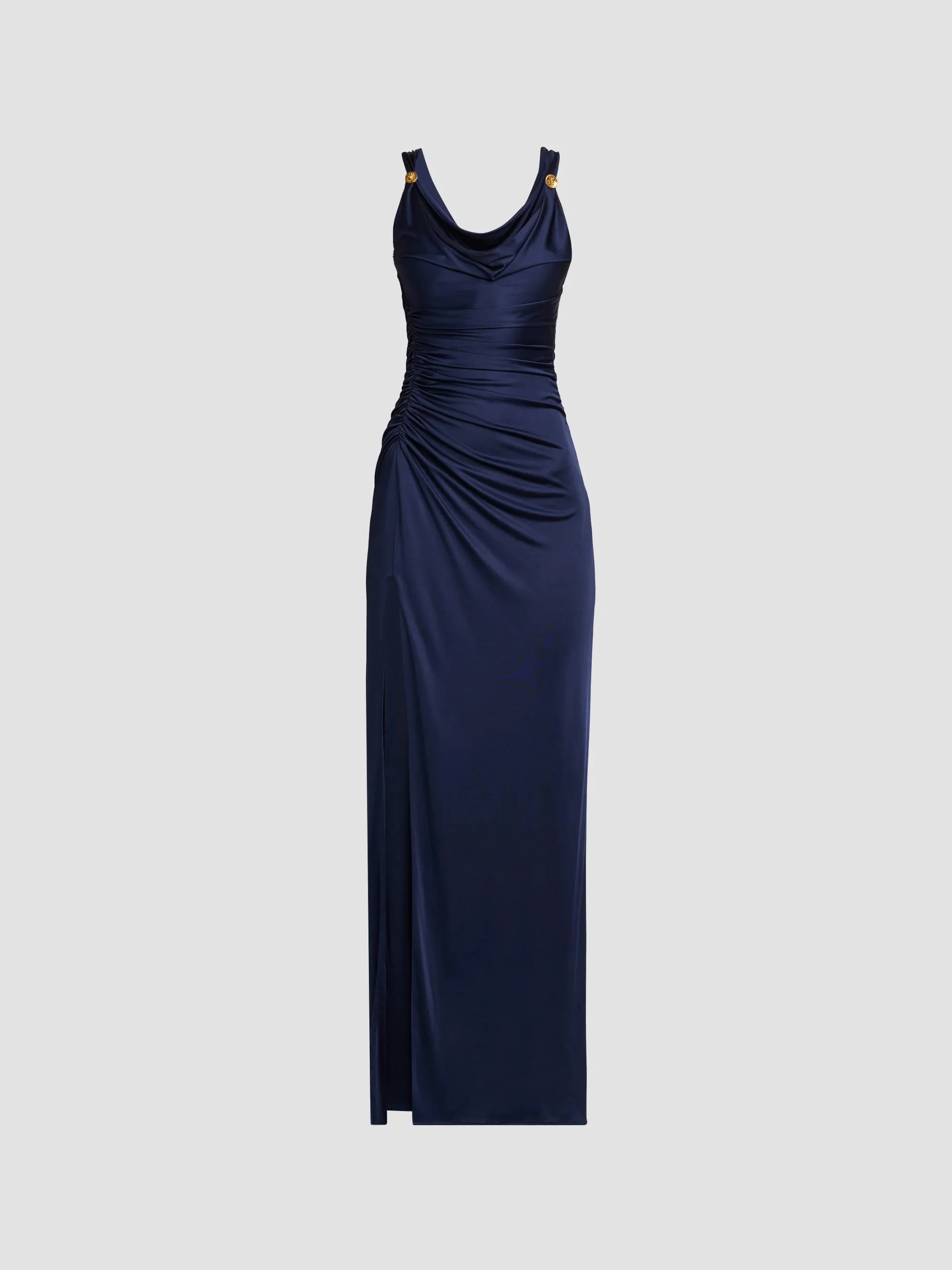 Women's Medusa Button Liquid Jersey Gown - Navy - 1