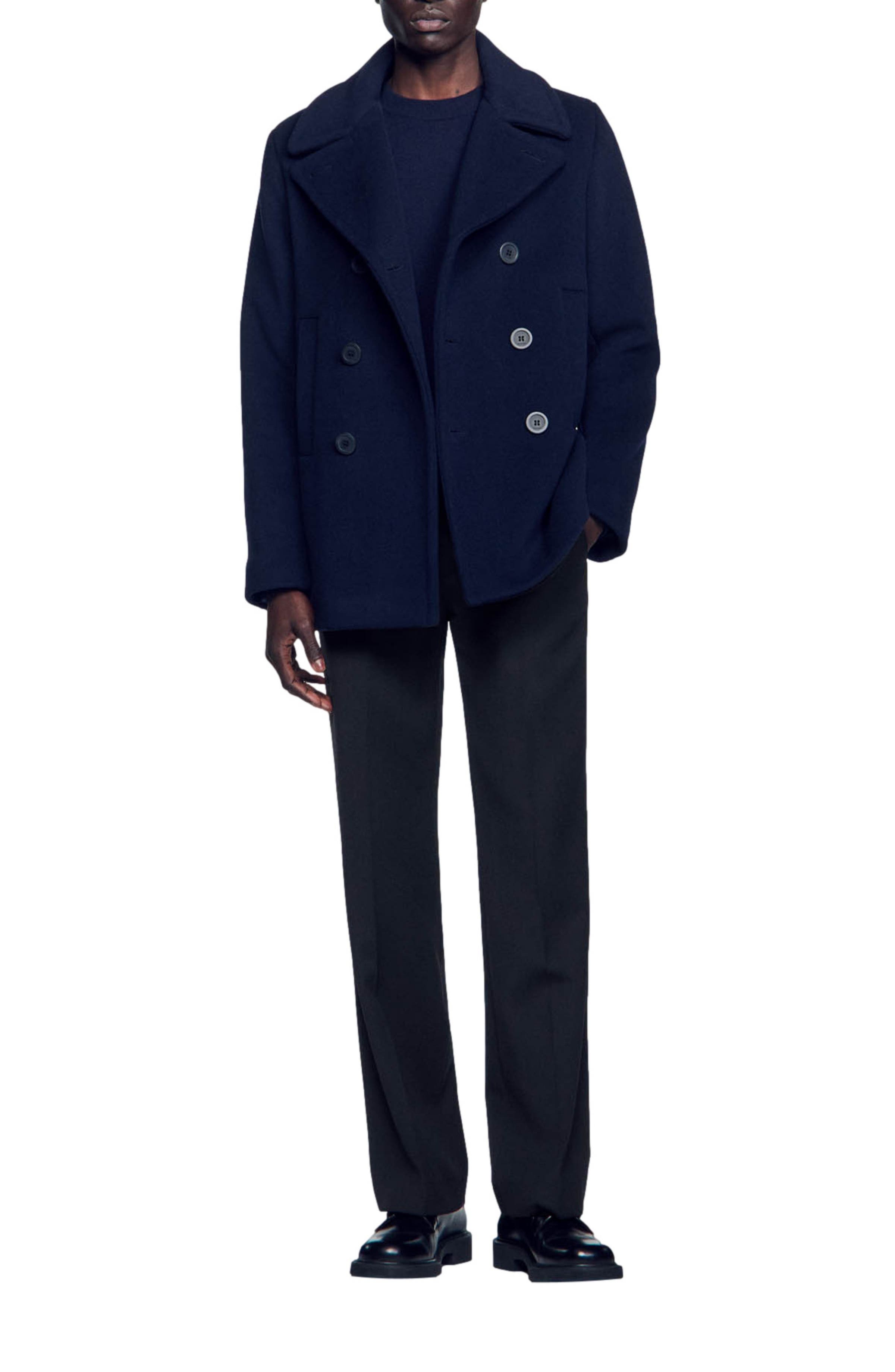 SANDRO Wool pea coat in Navy Blue at Nordstrom - 6