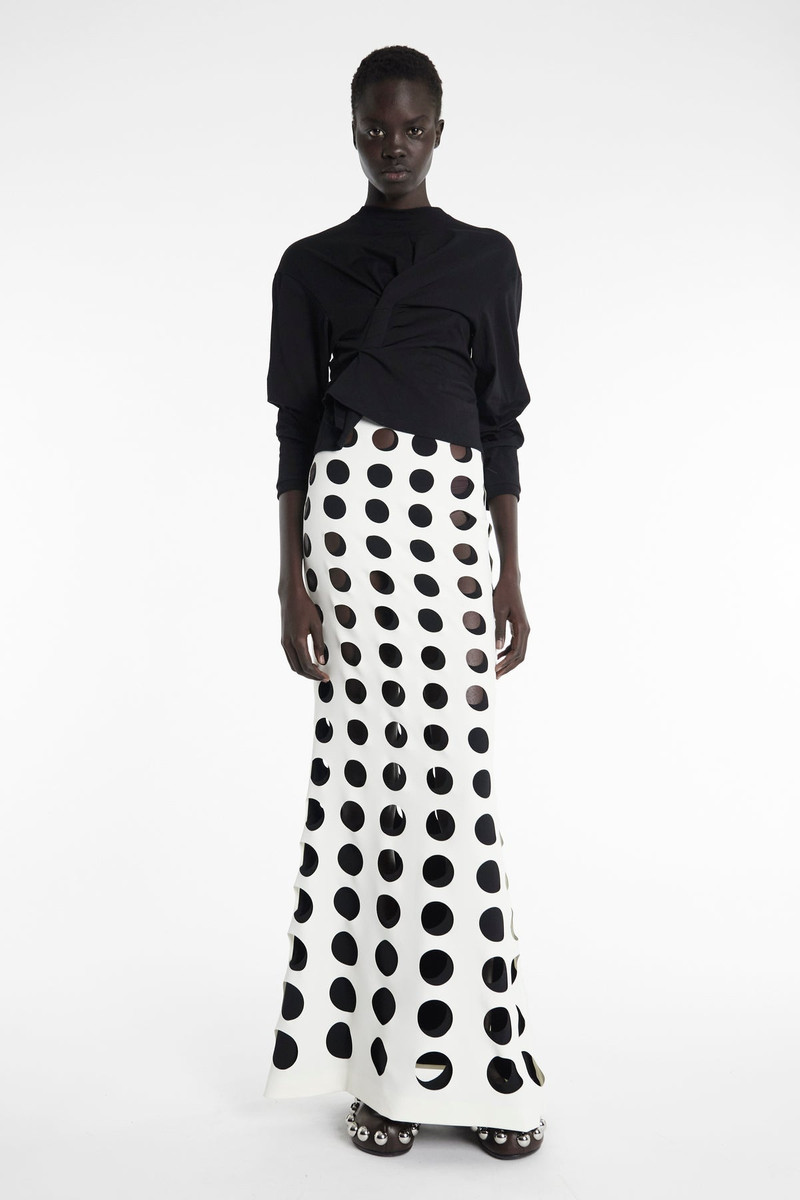 LAYERED HOLE SKIRT WHITE BLACK 5