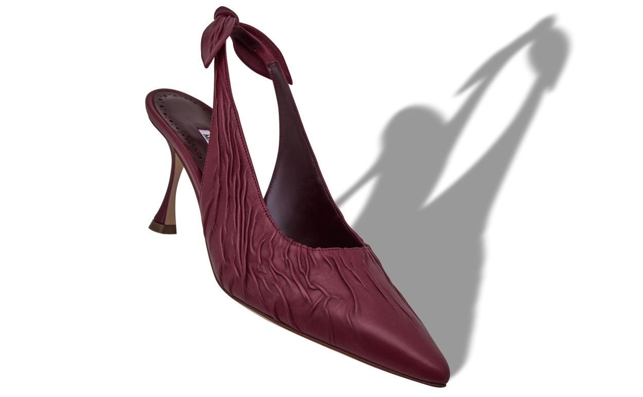 Dark Red Nappa Leather Slingback Pumps - 2