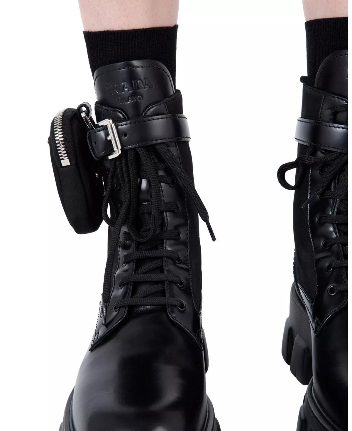 Women's Monolith Leather and Re-Nylon Boots with Pouch - 7